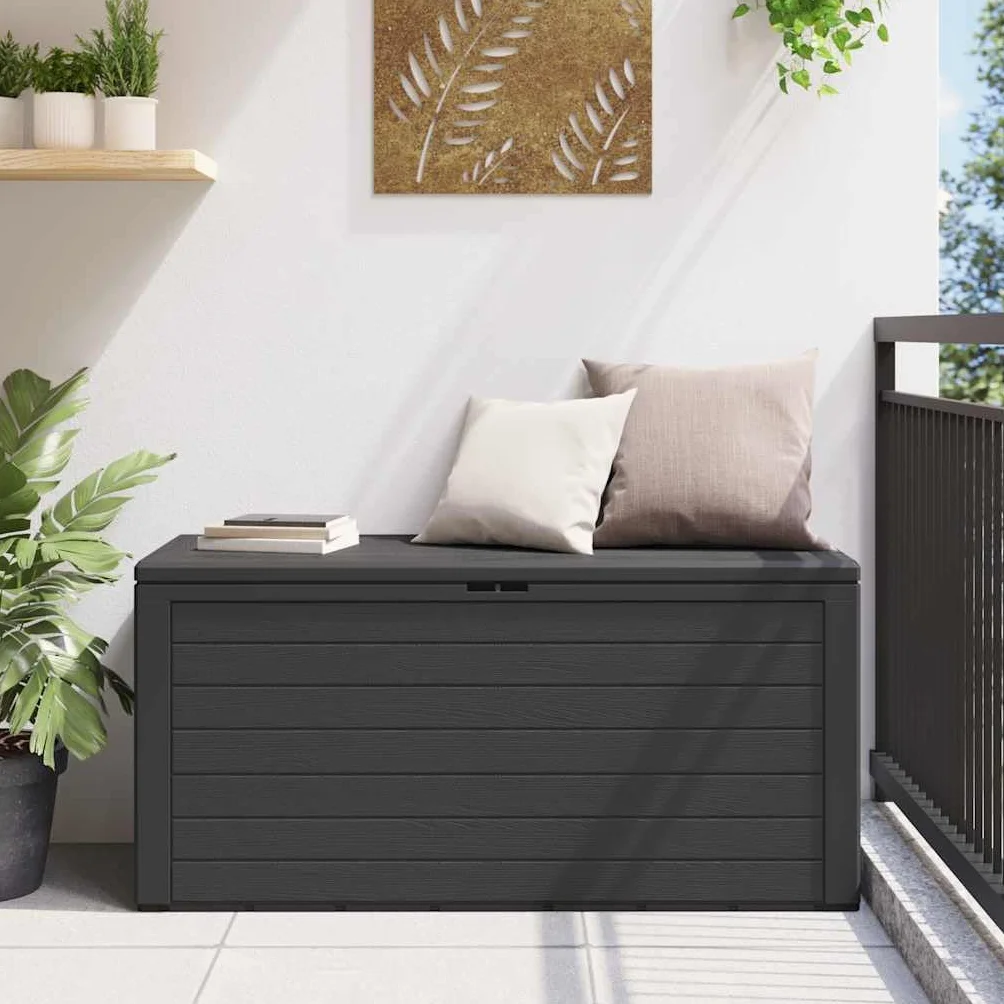 Générique Scatola portaoggetti da giardino, 116 x 44 x 55 cm, in polipropilene antracite, grande spazio per cuscini, coperte, giocattoli, ideale per esterni e terrazze, design