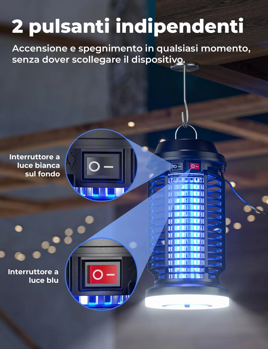YISSVIC Lampada Antizanzare Elettrica 4200V con Luce LED, Impermeabile IPX4, Zanzariera Elettrica, Trappola UV per Zanzare per Giardino, Esterni e Interni, con Spazzole di Pulizia - Efficace e Sicura