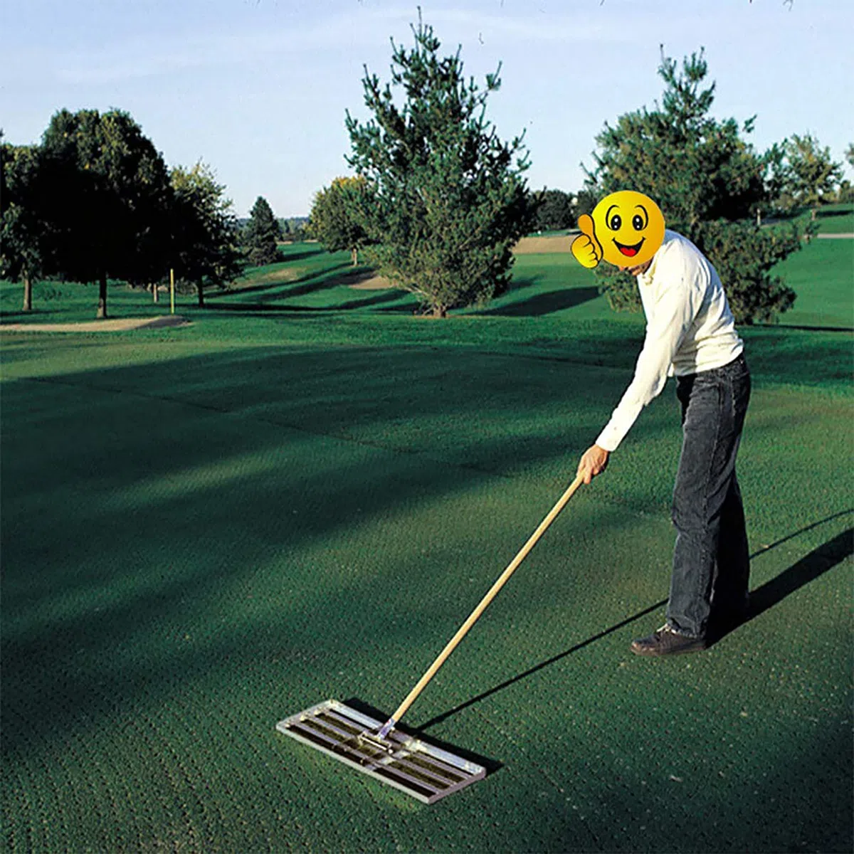 Rastrello livellatore per prato, in acciaio inox resistente, di grande capacità, manico da 109 cm, per giardino, campo da golf, strumento di livellamento