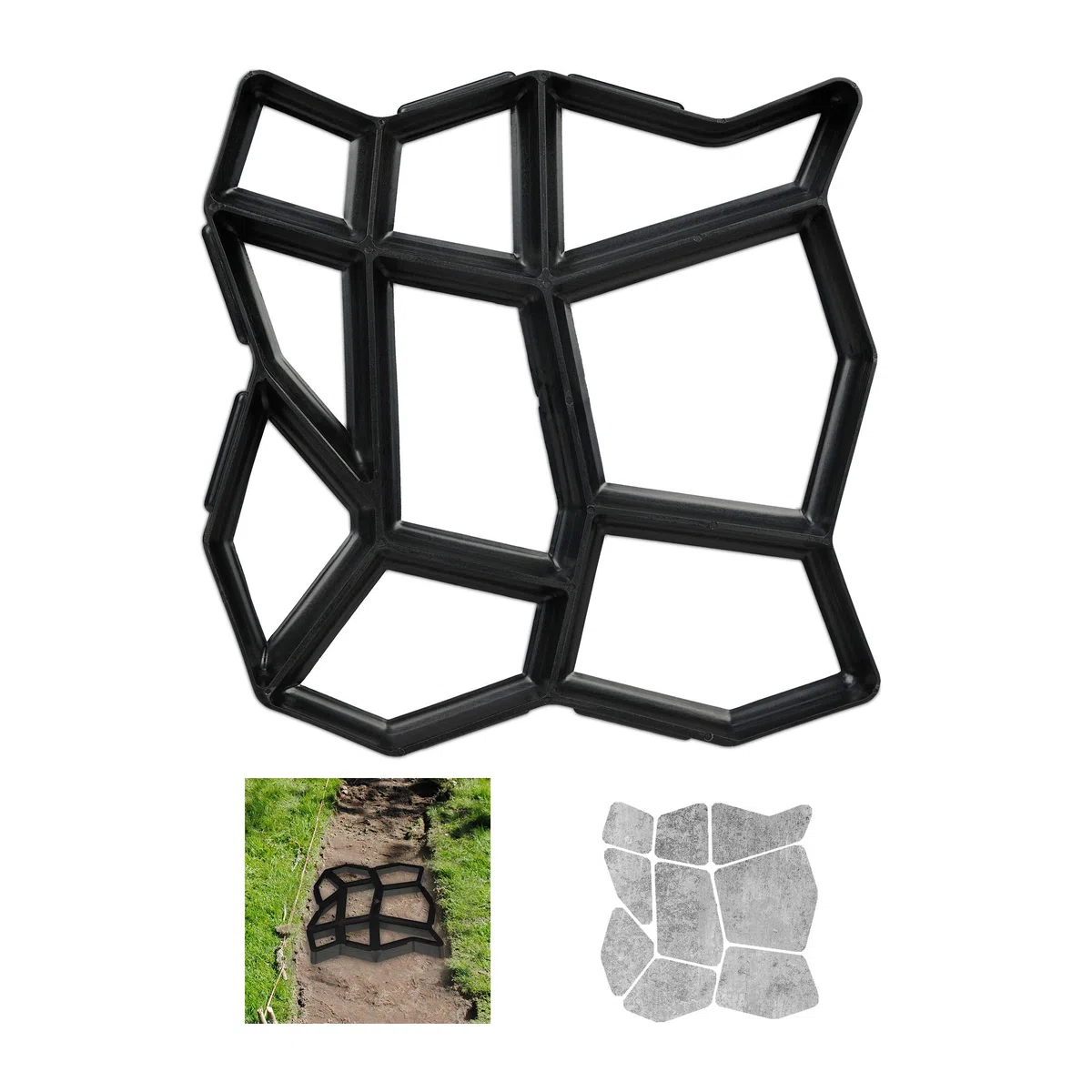 Relaxdays 4X Stampi per Cemento, Forma per Vialetti in Giardino, Sagoma Pavimentazione in Pietra, Pavimento Esterno, Nero