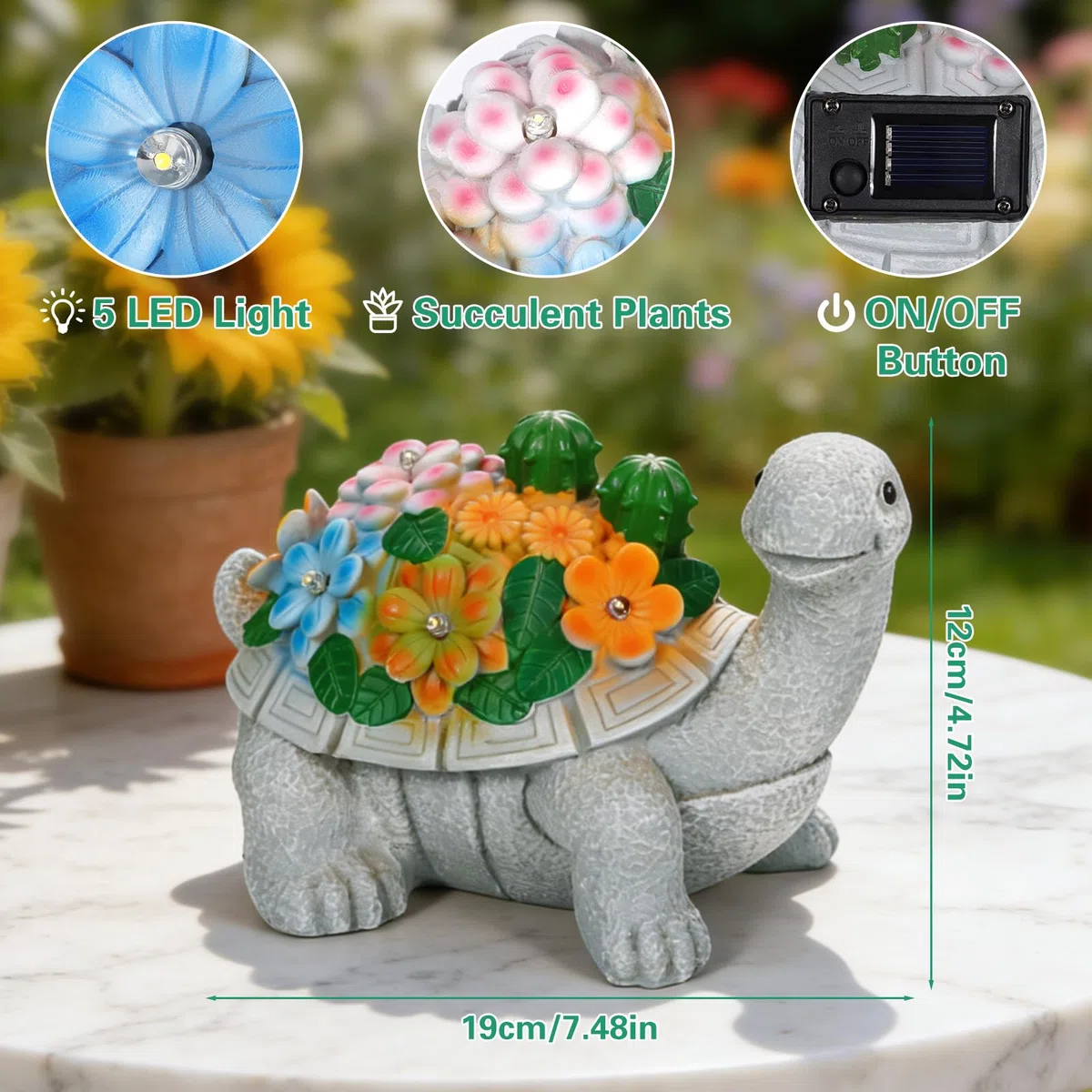 Figure Solari da Giardino a Forma di Tartaruga, Decorazione da Giardino, con piante grasse e 5 luci a LED, casa, balcone, Regalo San Valentino per lei per Donna Compleanno Natale