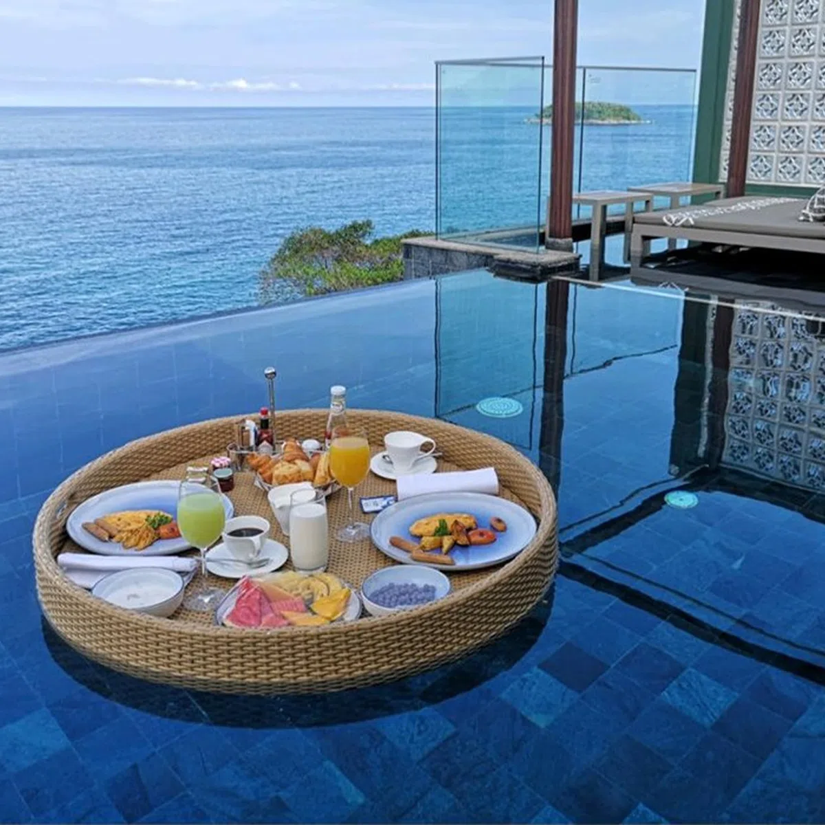 Vassoio Per Piscine Galleggianti - Vassoio Intrecciato Di Rattan Per Piscine, Vasche Idromassaggio E Feste In Spiaggia - Tavolo Galleggiante Per Bevande, Brunch, Fotografia Di Matrimonio Style2