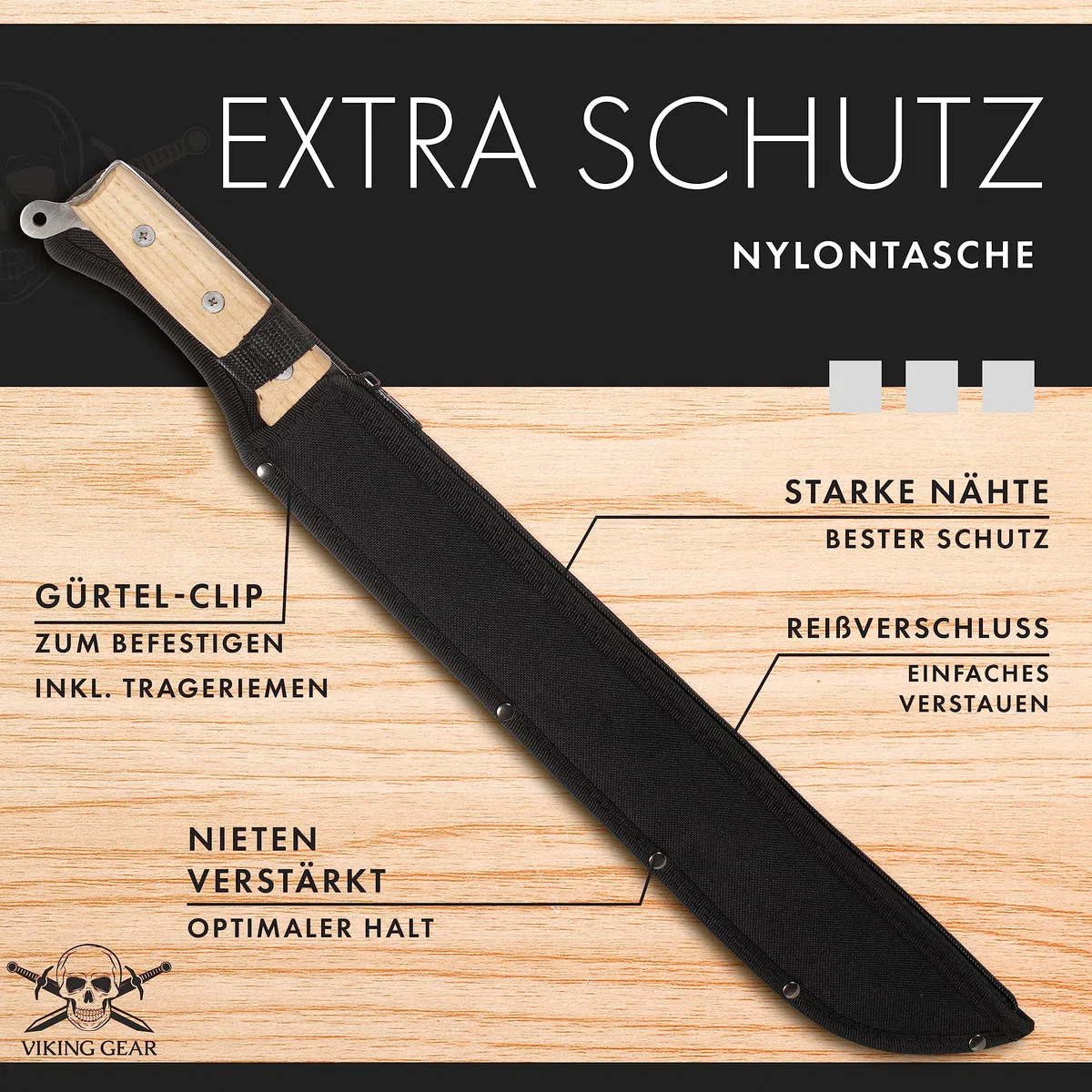 Grande machete davvero affilato, lama Full Tang in acciaio inossidabile con manico in legno avvitato in 3 punti - Lunghezza totale del machete 55 cm