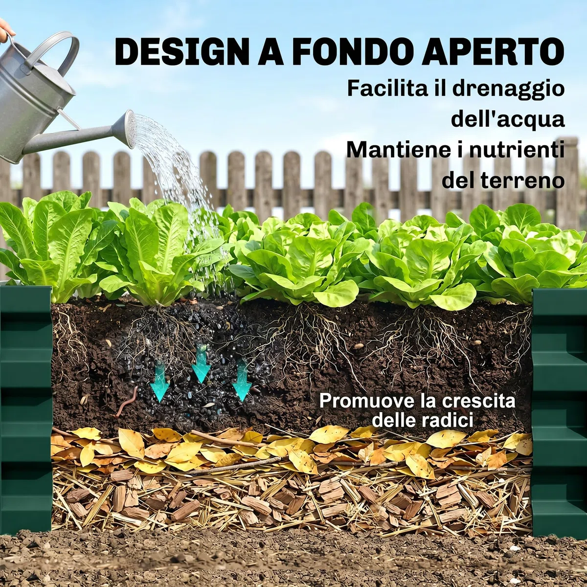 Outsunny Letto per Orto Rialzato da Esterno 182L, Fioriera da Balcone in Acciaio Galvanizzato con Fondo Aperto, per Piante, Fiori e Verdure, 120x60x30.5cm, Verde