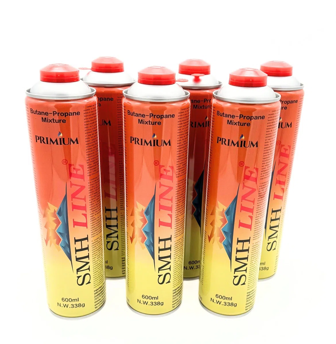 SMH LINE 12 x 600 ml cartuccia a gas universale per fornello a gas da campeggio, bruciatore a gas propano butano 7/16", filettatura europea EN417, cartuccia a vite, valvola a vite, bruciatore di