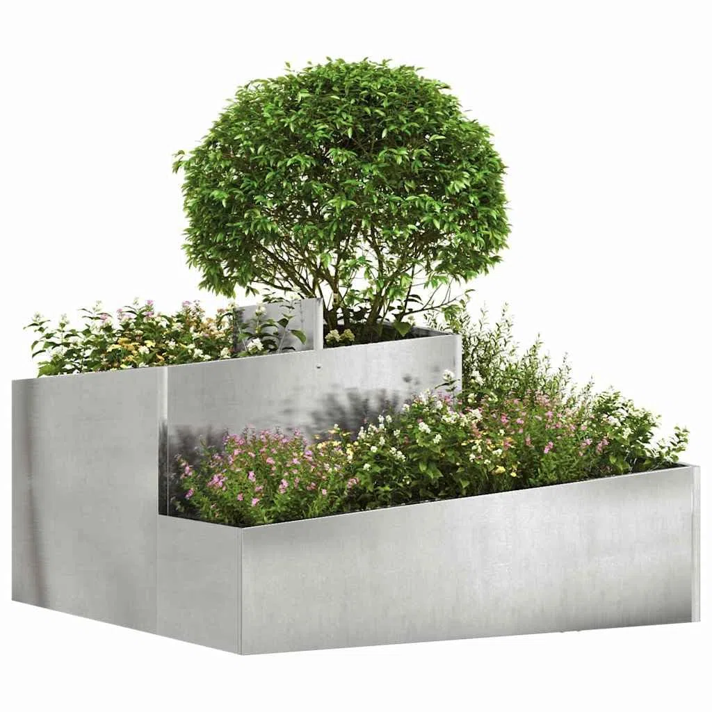 Fioriera moderna in acciaio – Vaso da giardino argento 80 x 80 x 50 cm in acciaio laminato a freddo con finitura metallica per terrazza ed esterni