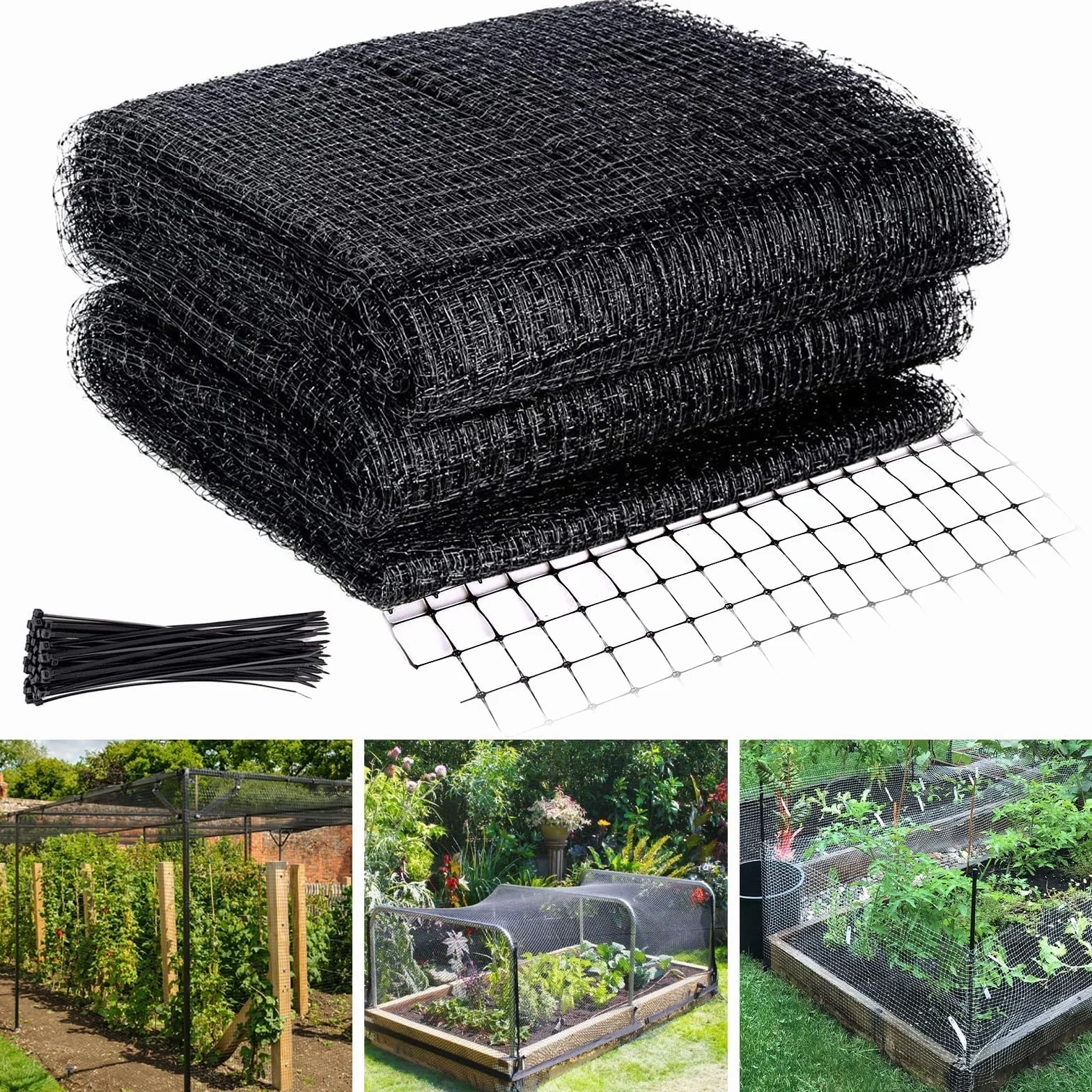 Rete anti Uccelli, 4 X 10m Rete per Uccelli Protezione, Rete Antiuccelli con 50 Pezzi Fascette, Rete da Giardino Proteggere Ortaggi Frutti Fiori da Uccelli Animali Parassiti