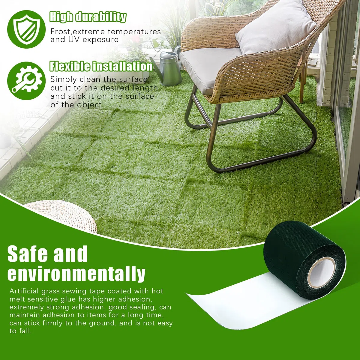 Confezione da 2 nastri biadesivi resistenti per erba artificiale 50 mm x 5 m nastro adesivo per prato e uso esterno