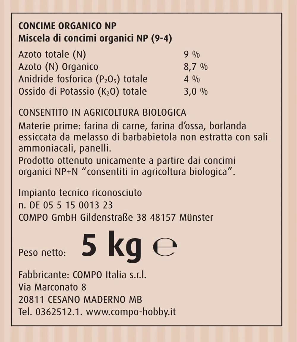 COMPO BIO Concime Organico per Prato, Per Prati Verdi e Fitti in Modo Naturale, 5 kg