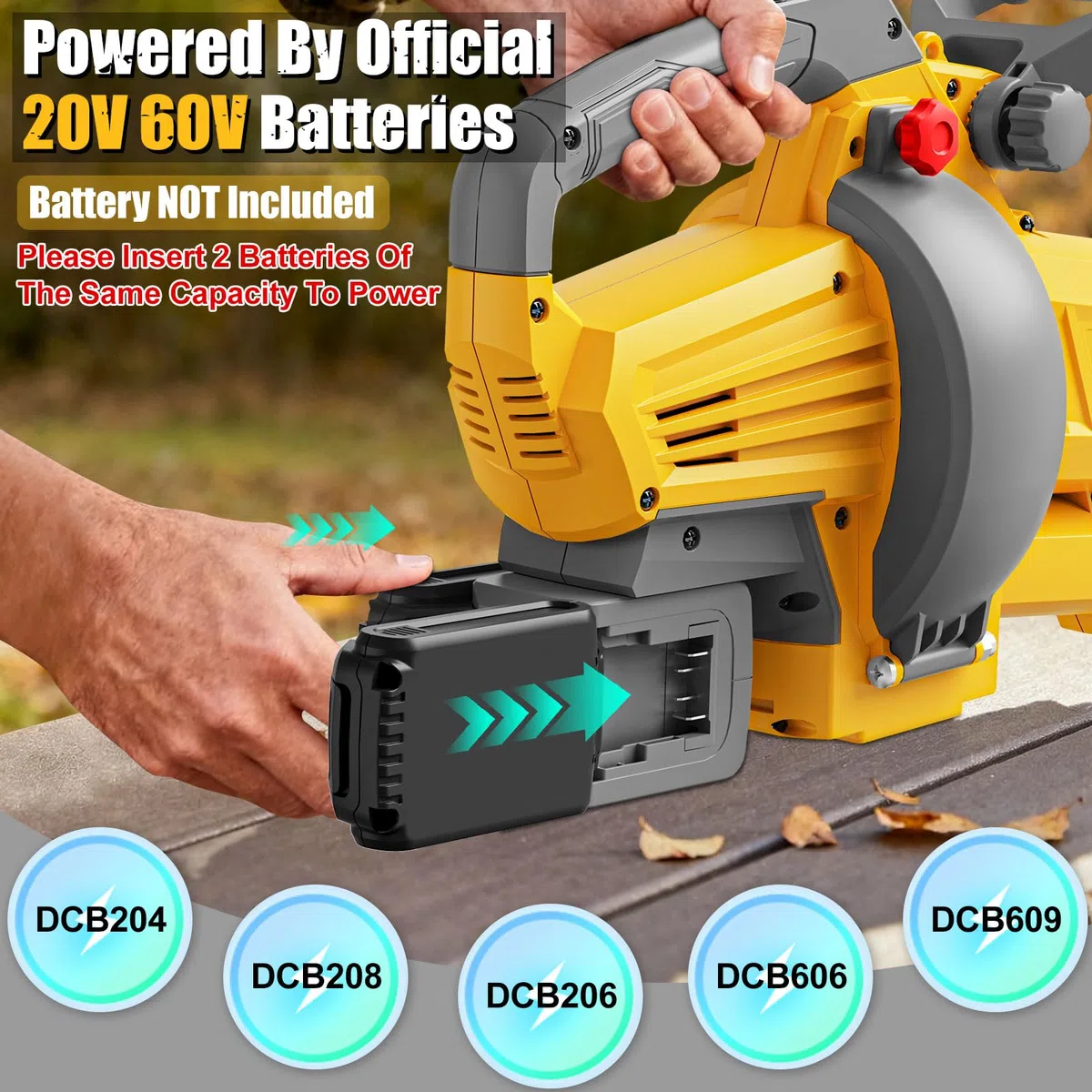 3 in 1 soffiatore sottovuoto per foglie compatibile con batteria Dewalt 20 V | Aspiratore elettrico senza fili, senza fili, con borsa da 40 l, modalità turbo per una rapida pulizia del patio e vialetto