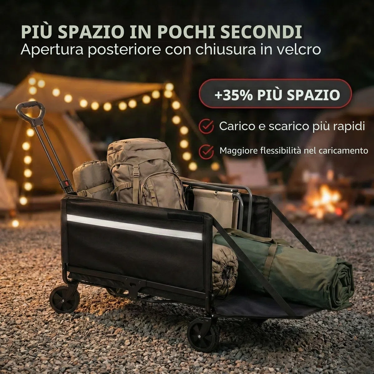 Albatros Carrello pieghevole da 120 l con apribottiglie e portabevande – Carrello pieghevole con strisce riflettenti, apertura della parete posteriore e copertura – Carrello per il trasporto