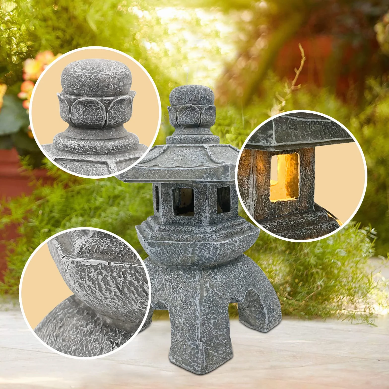 Yeomoo Decorazione a pagoda solare per esterni, lanterna solare da giardino, decorazione giapponese per soggiorno, balcone, terrazza, regalo per donne, mamma, impermeabile, lampada solare da giardino