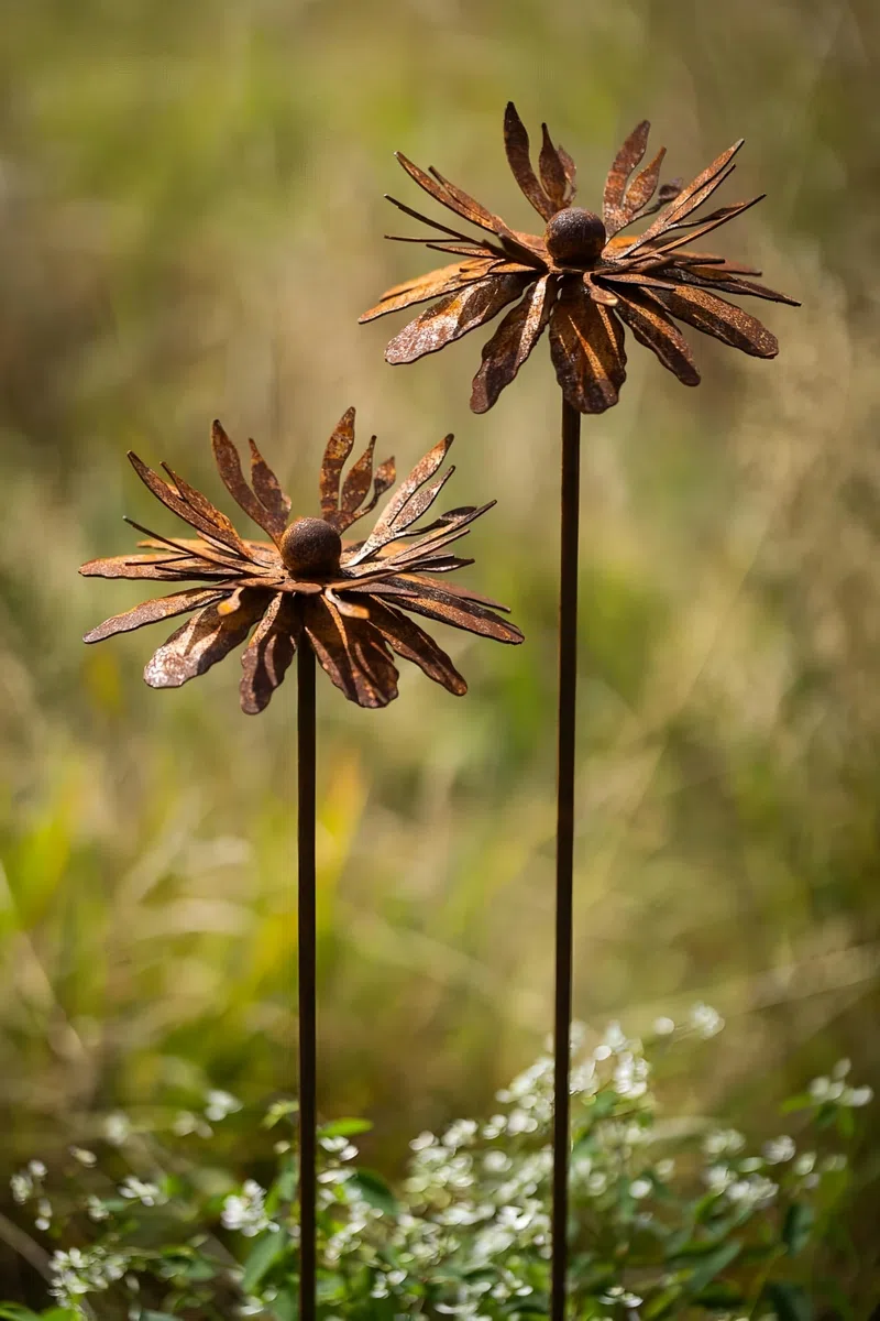 Set da 2 Decorazioni da Giardino in Stile Rustico, Decorazioni per Giardino in Corten, Pianta di Papavero, Decorazione da Giardino in Metallo, Decorazione da Giardino in Stile Rustico (A)