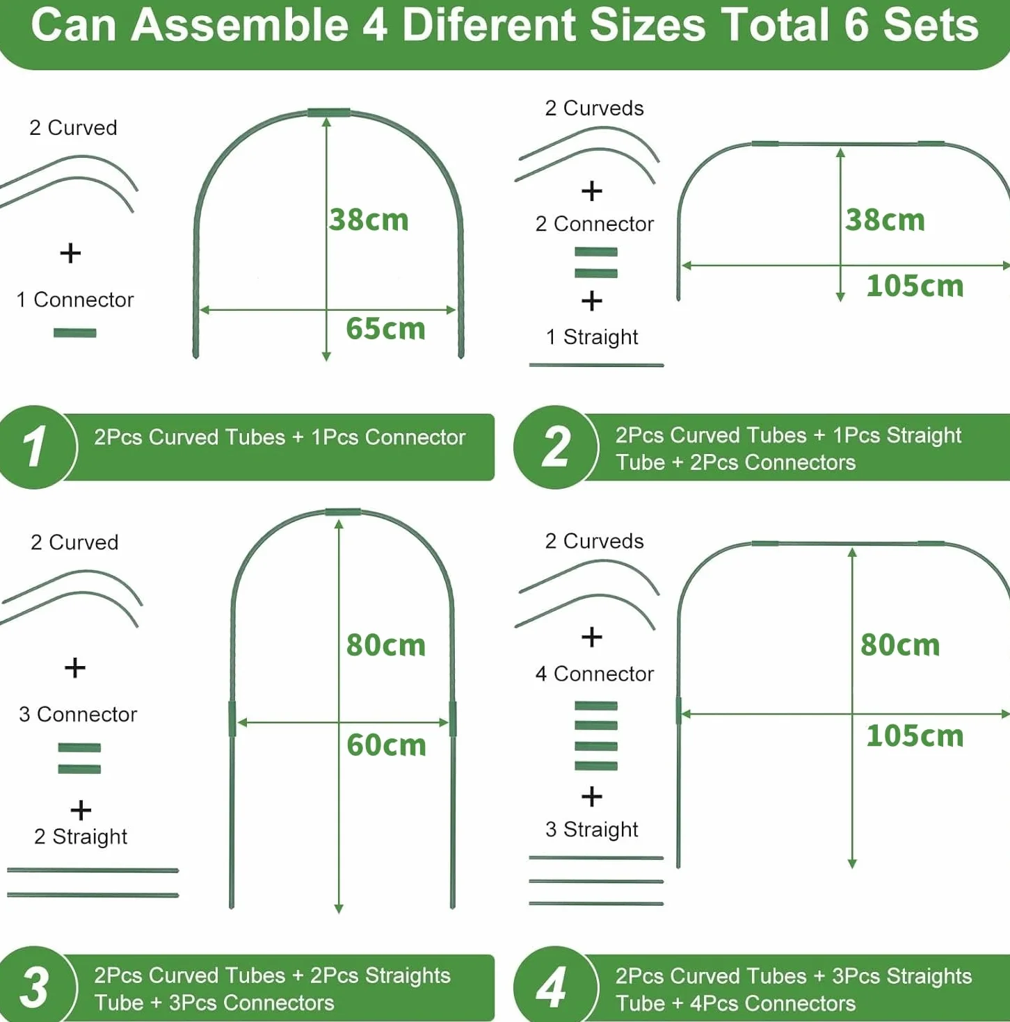 LATERN 6 Pezzi 80CM x 60CM Cerchi da Giardino per Serra, Regolabile Piante Coltivazione Tunnel Telaio, 24 Tubi a Cerchio con 18 Tubi di Collegamento, 18 Morsetti - per Plastica Pellicola Copertura