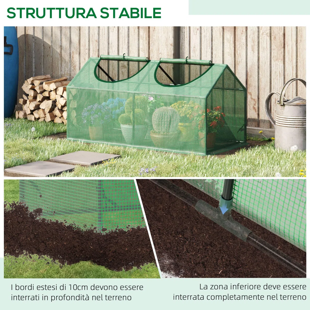 Outsunny Serra da Giardino a Casetta con Copertura in PE, Serra per Orto con Picchetti e Bordi Estesi per Piante e Fiori, 120x60x60cm, Verde