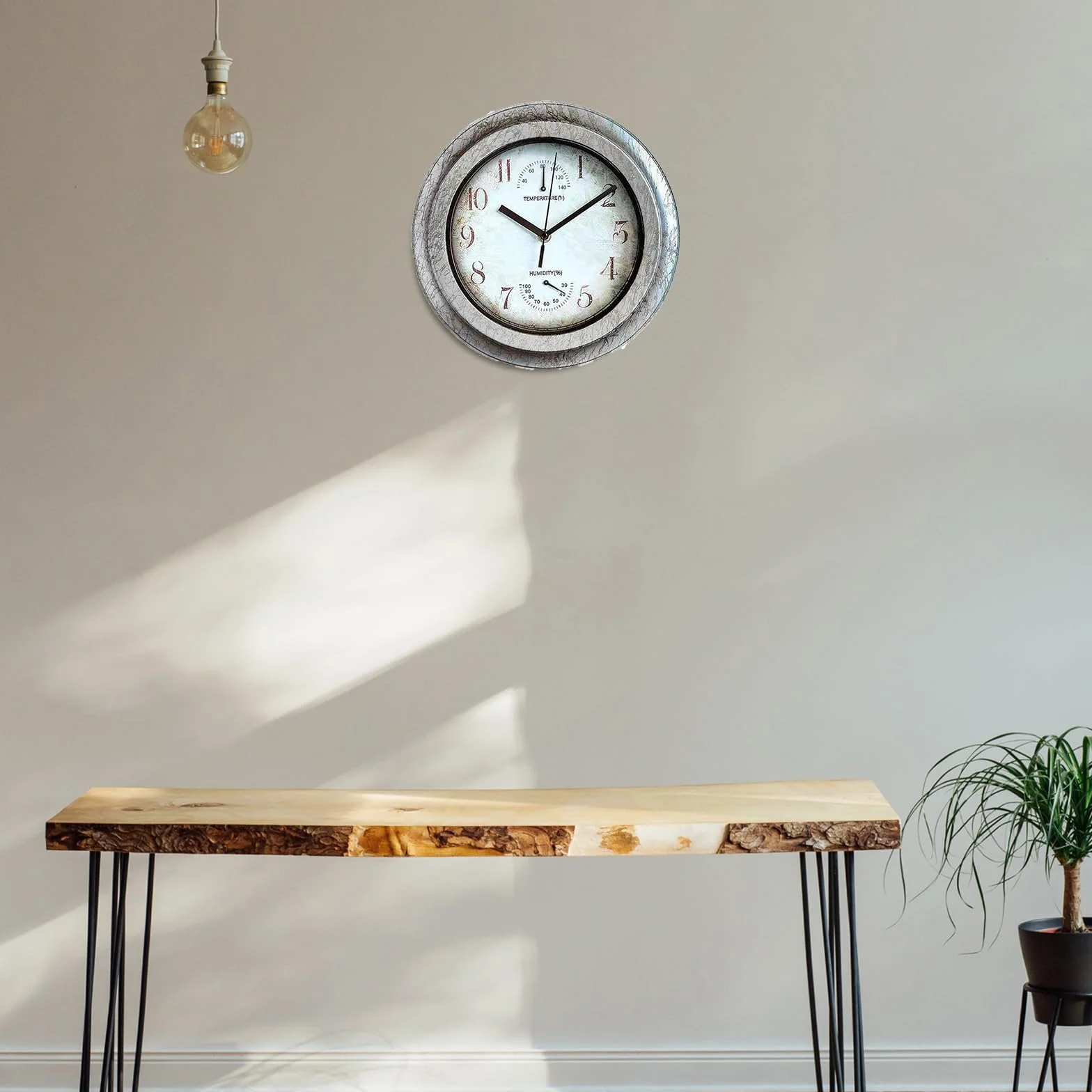 Orologio da parete vintage per esterni, 12 pollici, per interni ed esterni, con termometro e igrometro, stile industriale vintage