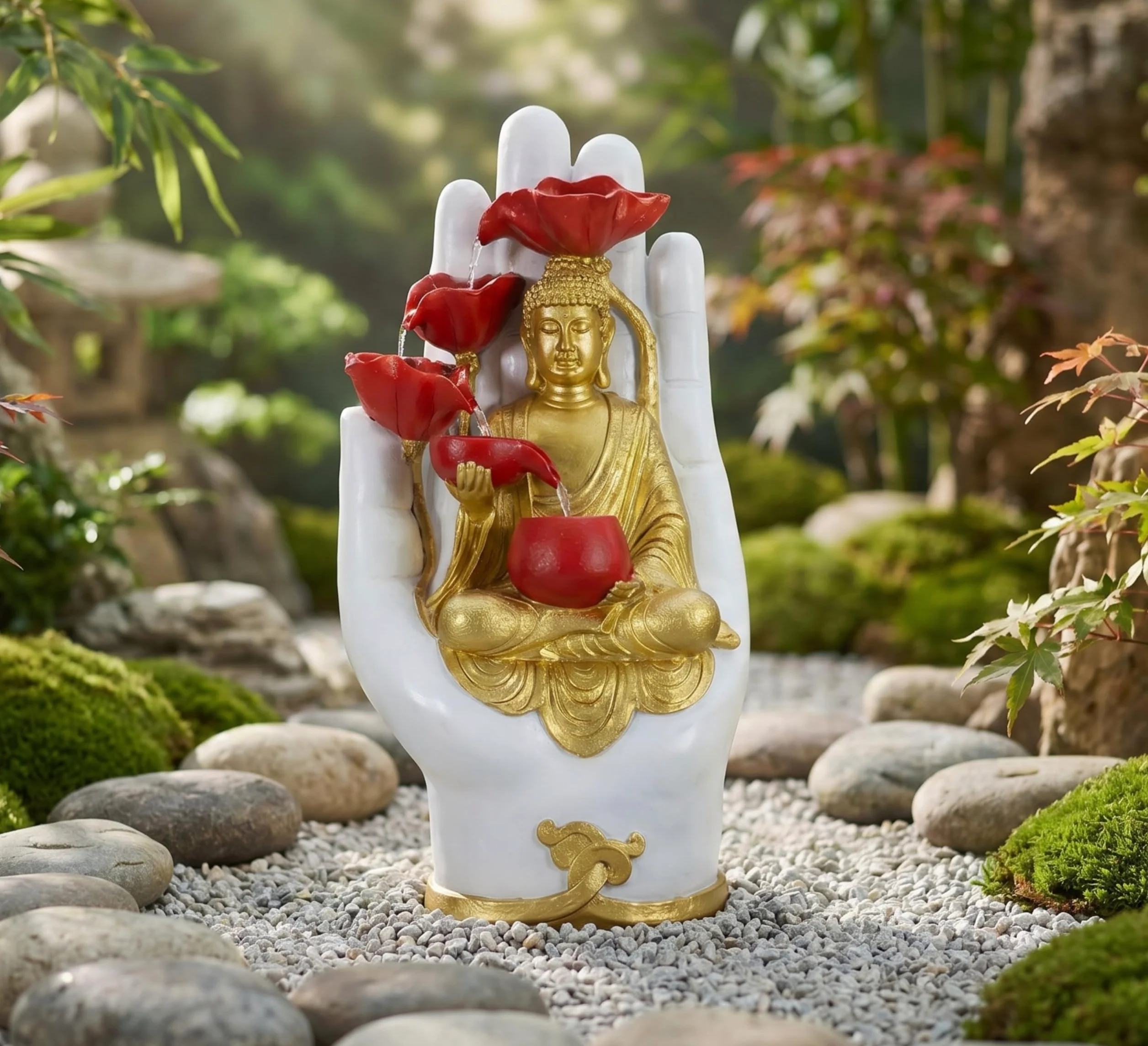 Fontana Solare Buddha da Giardino con Pompa Acqua Pannello Solare 5V & Batteria Ricaricabile, Fontana Esterno/Interno Decorazione Zen Casa, Ufficio, Bacino Statua Buddha LED