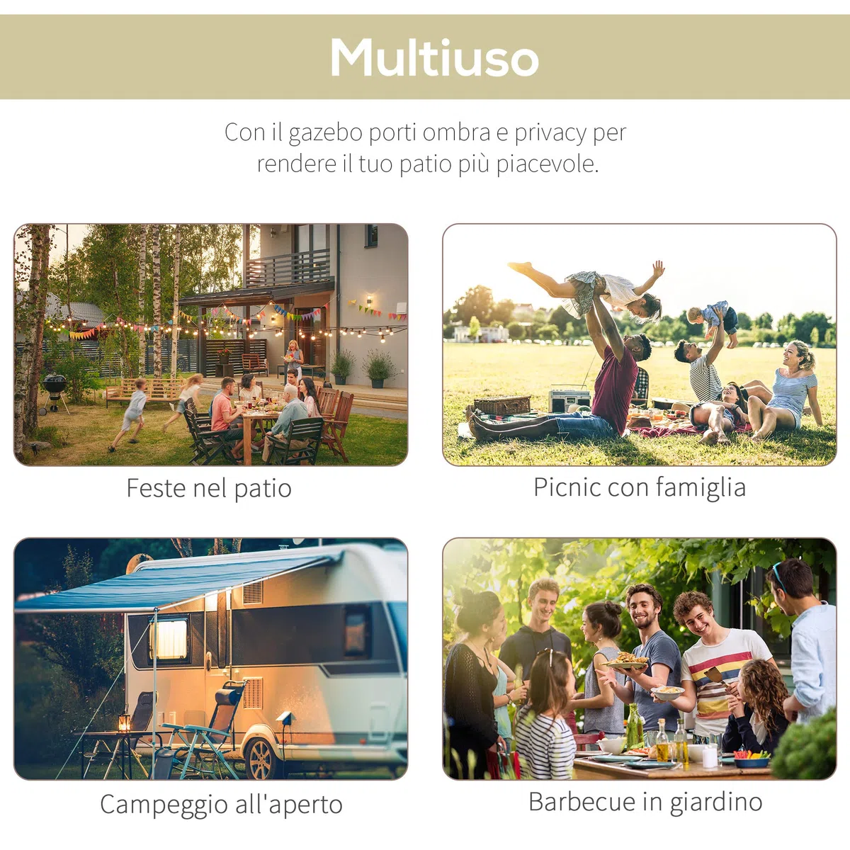 Outsunny Gazebo Pergola da Giardino con Copertura in Tessuto Anti UV e Acciaio, 3 x 2.5 m, Crema | Tessuto e Acciaio