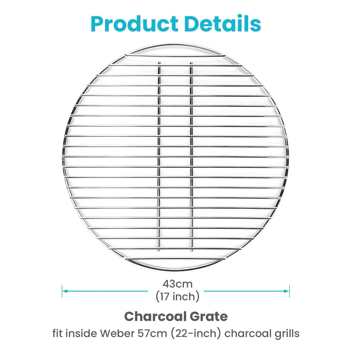 Griglia per carbone, diametro 43 cm (senza griglia), ricambio per barbecue a carbonella Weber da 57 cm, One Touch, Performer, Bar-B-Kkettle, Master-Touch, compatibile con Weber 7441