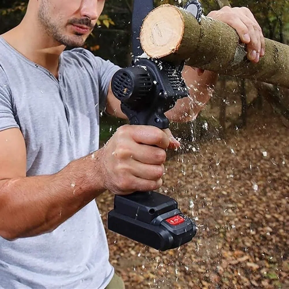 Mini Motosega a Batteria 48V Ricaricabile con 2 Batterie, Motosega Elettrica Portatile Lama 4 Pollici per Potatura Alberi e Rami, Sega Elettrica a Una Mano con Valigetta