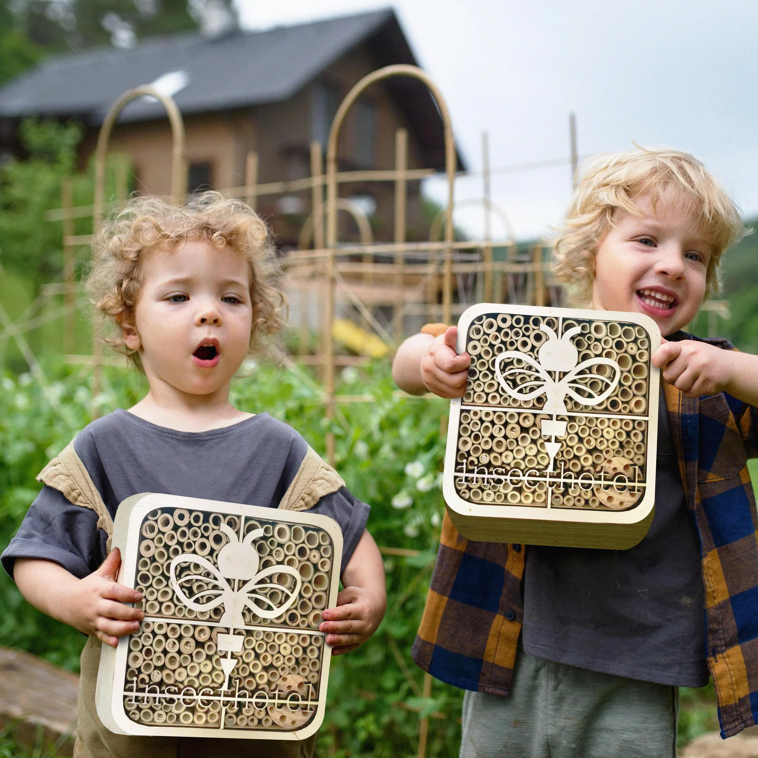ISOTRONIC Hotel per insetti in legno naturale – Casetta per api, coccinelle e altri insetti – Hotel per api in bambù per giardino e balcone – Design moderno a nido d'ape (ape)
