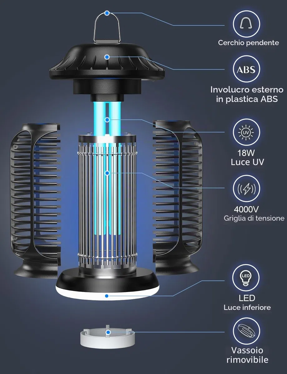 CLEVAST Lampada Antizanzare Elettrica, 20W UV Zanzariera, lLampada Zanzare Interno Esterno Elettrica per con IPX4 Impermeabile, Trappola per Zanzare, Acchiappa Mosche per Giardino (Nero opaco)