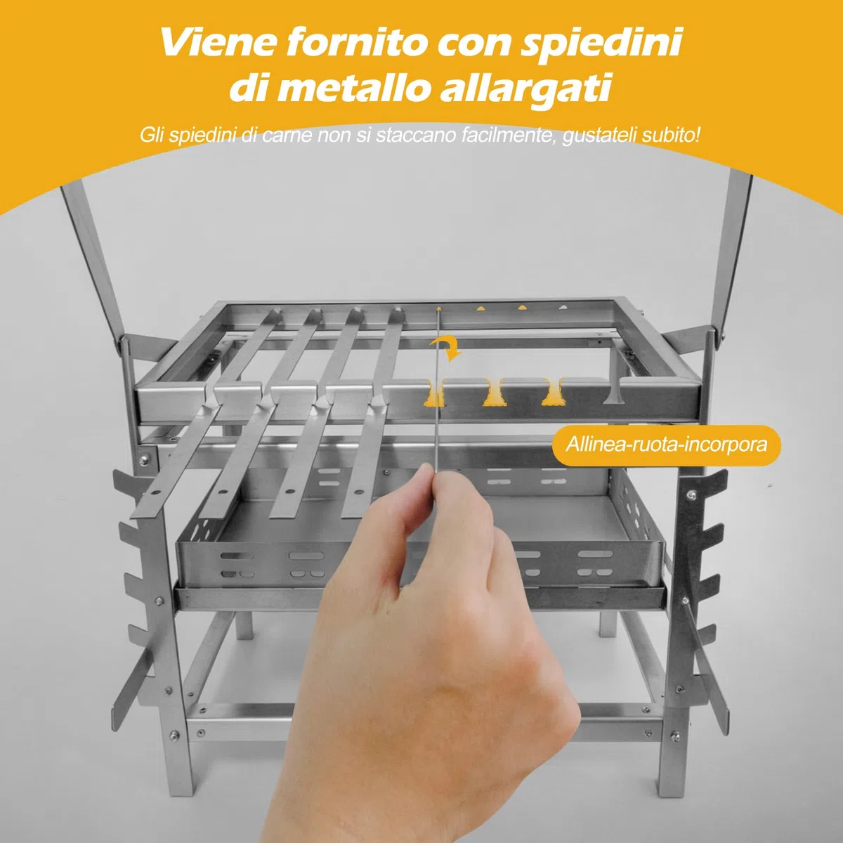 Ergocar Griglia a Carboneesterno In Acciaio Inossidabile Con Spiedini Portatile Girevole e Regolabile In Altezza 4 Ripiani Per Il Carbone Adatta Per Più Persone Ideale Per Picnic Campeggio e Grigliate