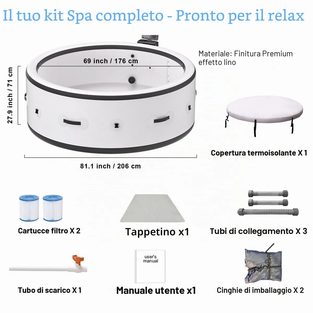 Vasca Idromassaggio Gonfiabile, Spa Gonfiabile Portatile di Grandi Dimensioni con 180 Getti di Massaggio Ad Aria, Pompa Riscaldante e Copertura Isolante, Impermeabile per Esterni, per 2-6 Persone, per
