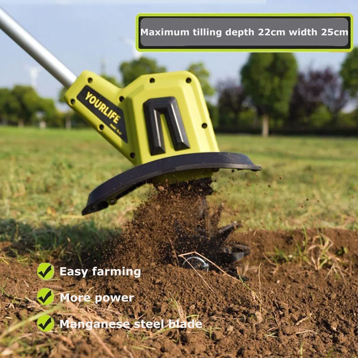 Motozappa da Giardino a Batteria da 20 V - Potente Coltivatore per Terreno con Batteria da 4 Ah,Larghezza di Lavoro di 25 cm,Profondità di Lavoro di 22 cm