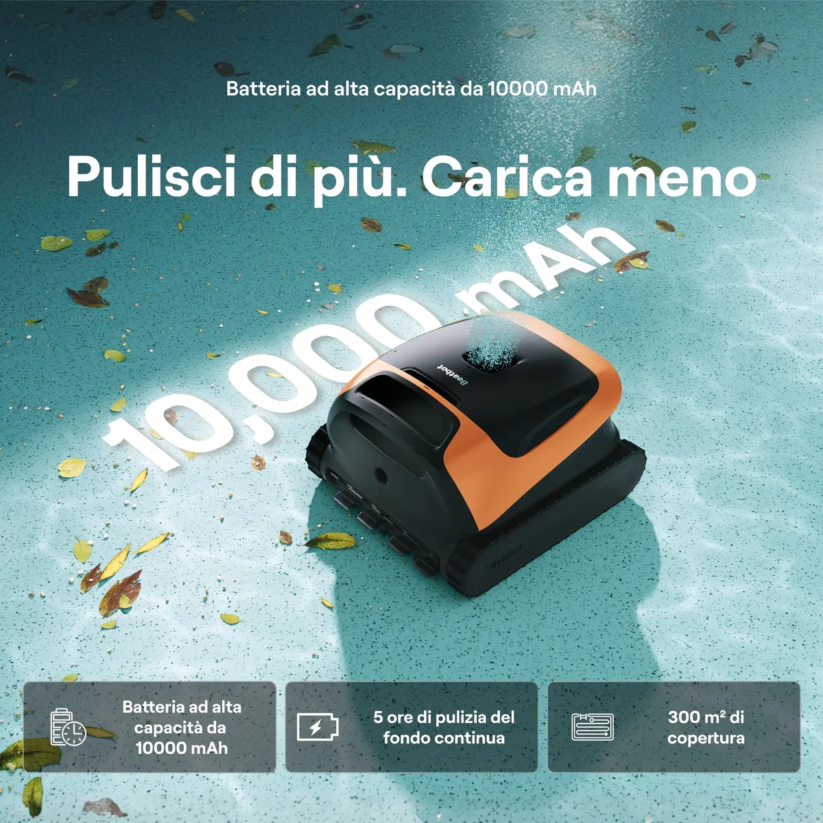 Beatbot Sora 30 Robot Piscina pareti e Fondo, Linea d'Acqua,Orange | Pareti e Fondo, Linea d'Acqua,Piattaforme,Robot Piscina Senza Fili,Parcheggio in Superficie, App, Filtrazione ultrafine, 5L