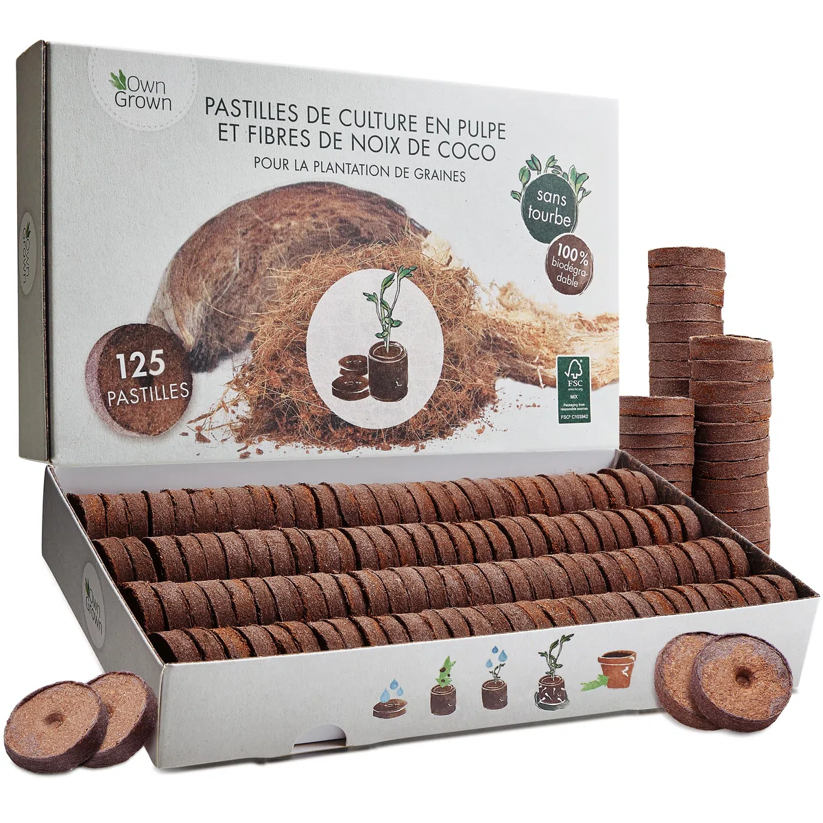 OwnGrown Coco Coir Seed Compost Pellet: 125 Pellet di Cocco per Semi e Terriccio Universale - Compost Senza Torba per Piantine, Orto e Piante Grasse - Vasetti per Piantine e Terriccio per Giardinaggio
