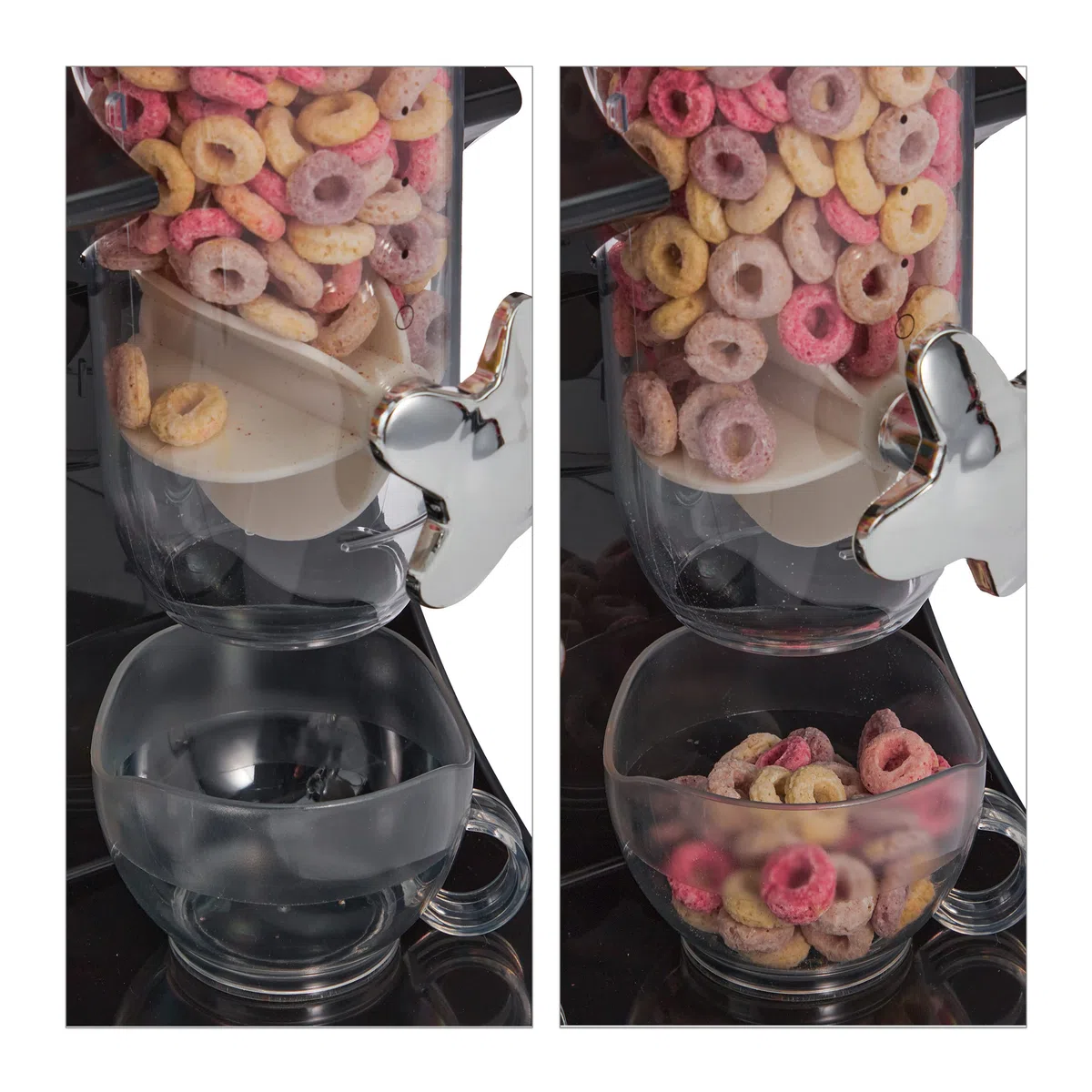 Relaxdays Dispenser Cereali Doppio, Distributore per Corn Flakes, Cioccolatini, Nocciole e Dolcetti, in Plastica, Nero