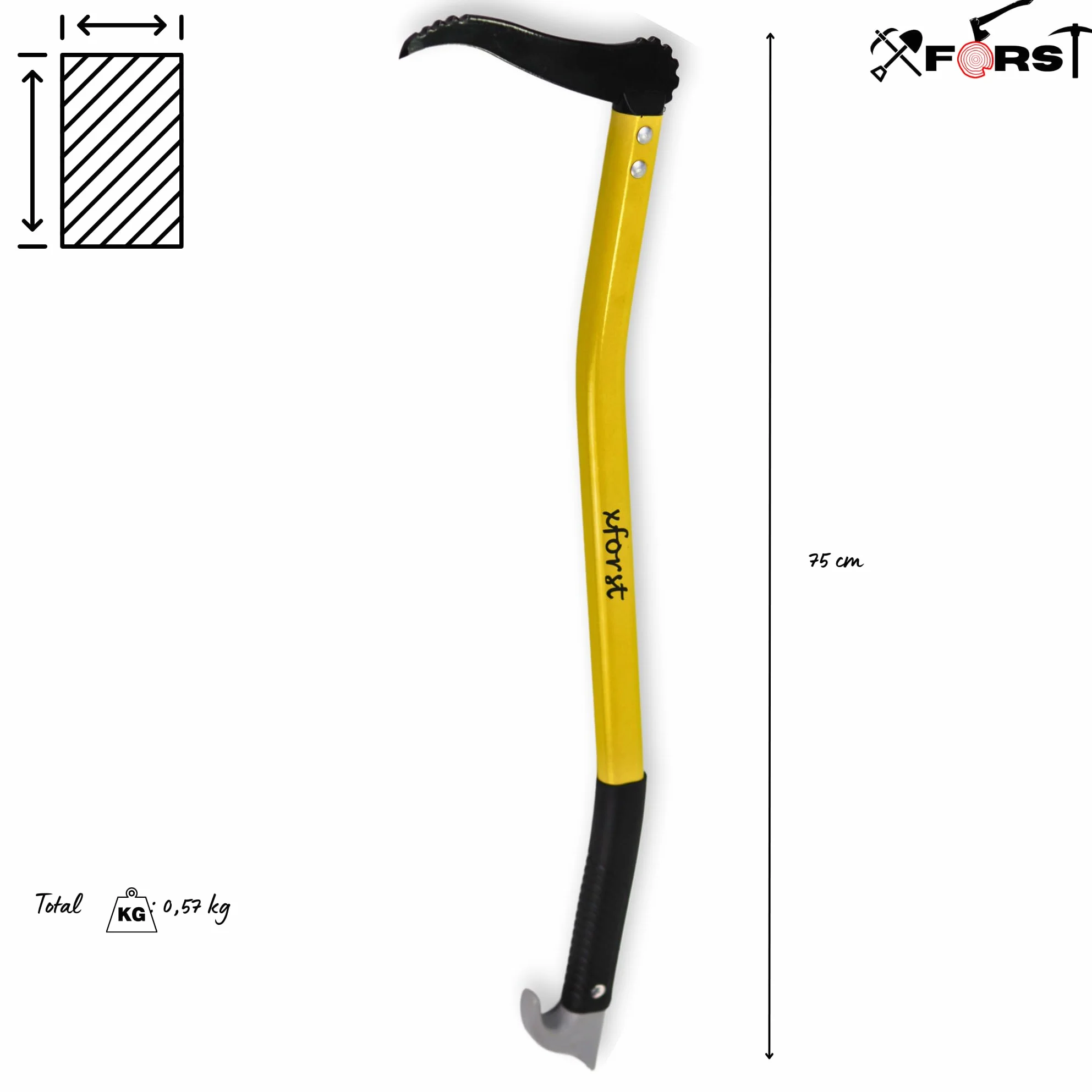 Xforst Zappino Tiratronchi 75 cm con Manico in Alluminio Rinforzato in Fibra di Vetro – Giratronchi Forestale Leggero 0,57 kg, Testa Acciaio al Carbonio, Sappie a Mano Professionale X-PAL75x