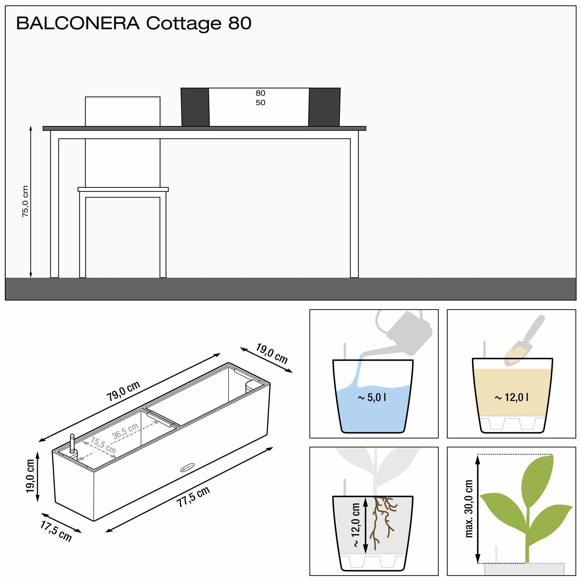 LECHUZA BALCONERA Cottage 80 bianco 15610