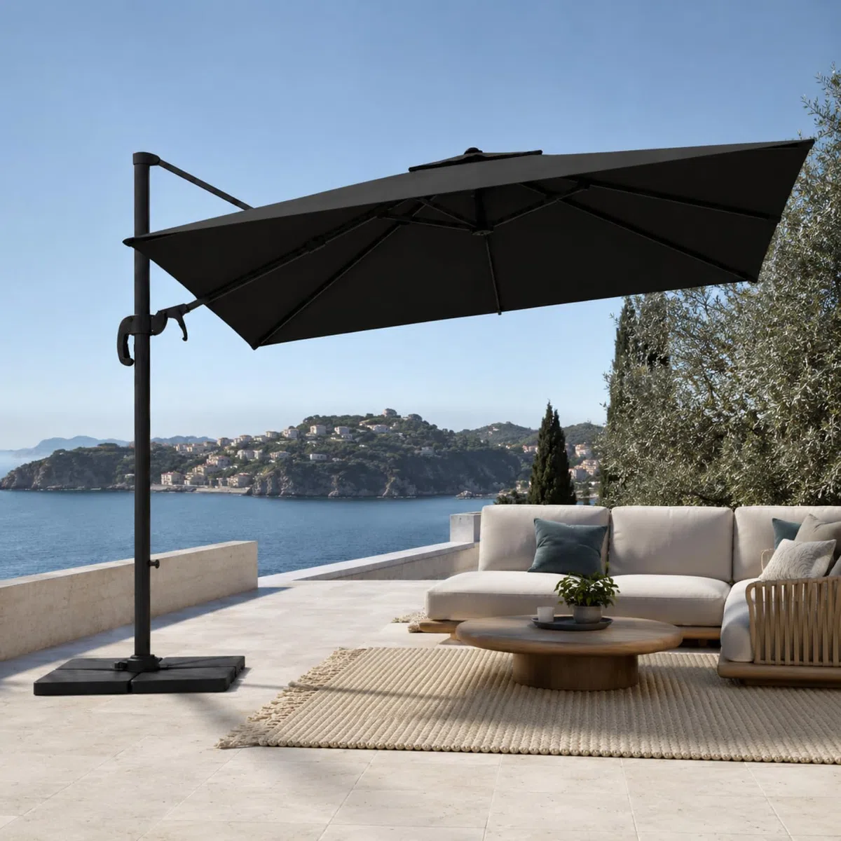 Ombrellone 3x3 M Giardino Braccio Retrattile Per Esterni Piscina Gazebo Terrazze Bar Hotel In Acciaio Inossidabile Braccio Rotabile 360° Telo Impermeabile Nero