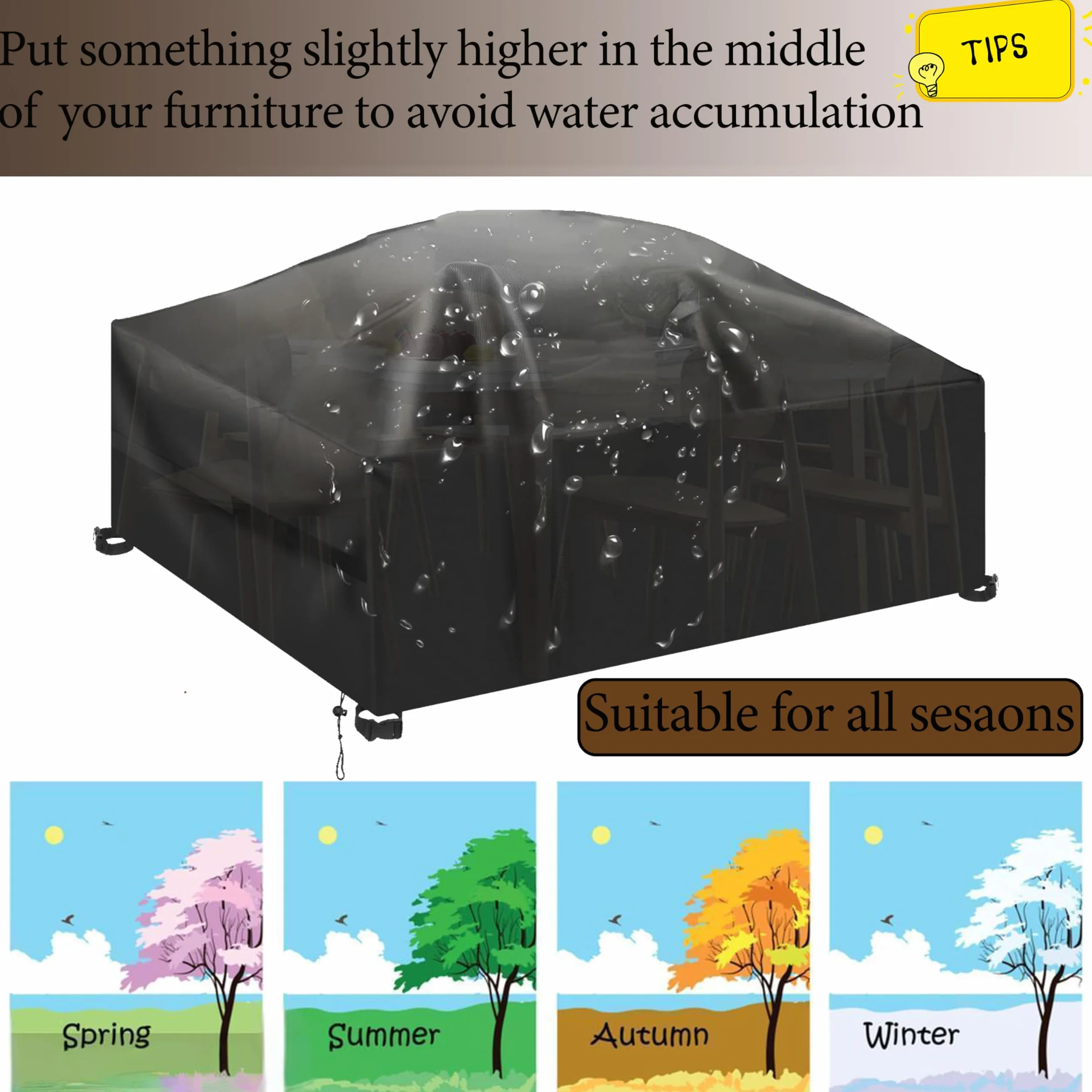Copritavolo da Esterno 140x90cm Impermeabile Telo Copri Tavoli da Terrazza per Tavolo e Sedie da Giardino, Antivento Antipolvere Protezione UV Resistente - 140x90x75cm/Lx l x A