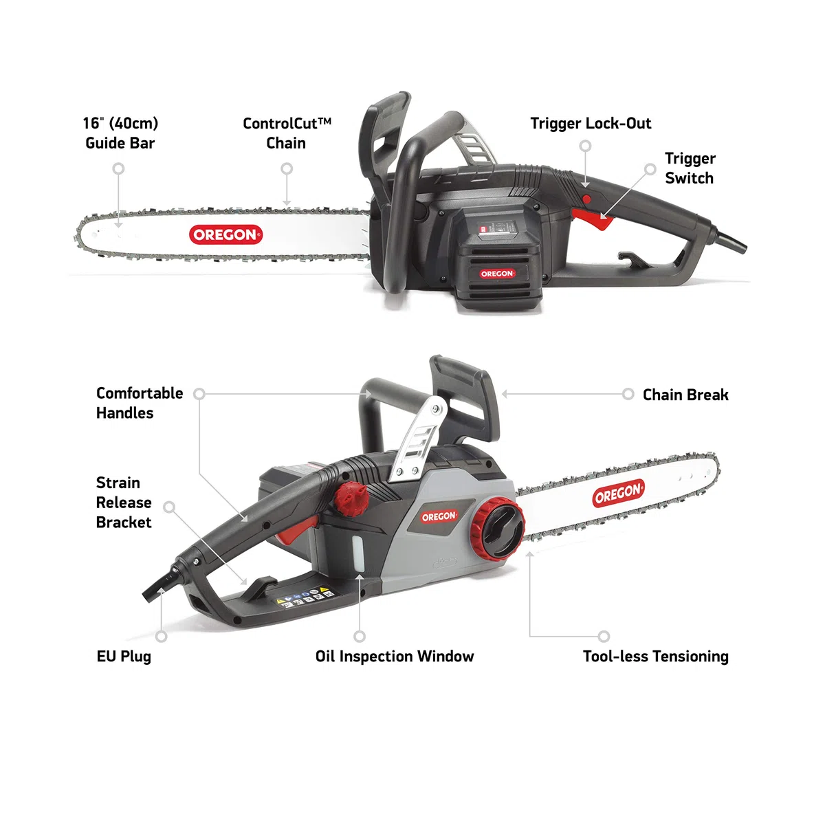 Oregon Cs1400, Motosega Elettrica Da 2400 W, Potente Sega Elettrica Con Catena Controlcut E Barra Guida Da 40 Cm (603349) & Olio Lubrificante Per Catena E Barra Di Guida Da Motosega, 1 L
