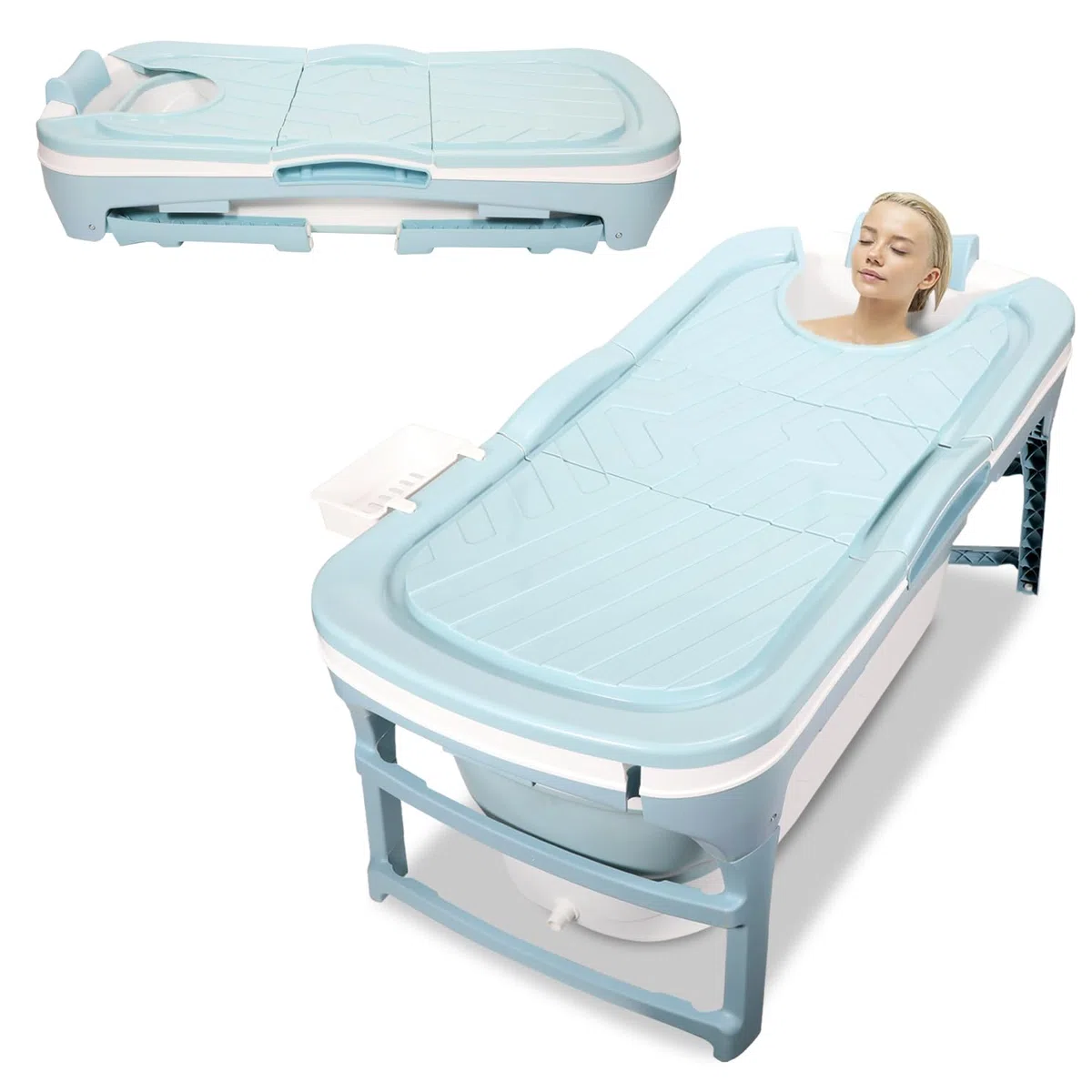 Daromigo Vasca da bagno pieghevole XXL, 149 x 60 x 50 cm, per adulti, portatile, pieghevole, con copertura e rulli massaggianti, per bagno, doccia e balcone