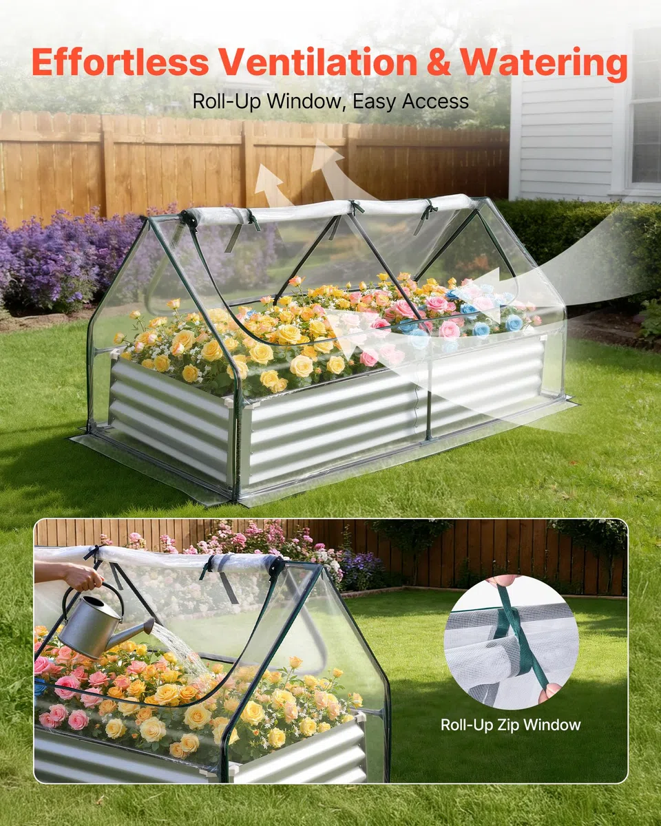 VEVOR Fioriera Rialzata con Copertura 1800x900x300 mm, Aiuola Rialzata Rettangolare per Giardinaggio in Metallo da Esterno Fioriera Serra per Coltivazione Fiori Verdure Piante Orto Giardino