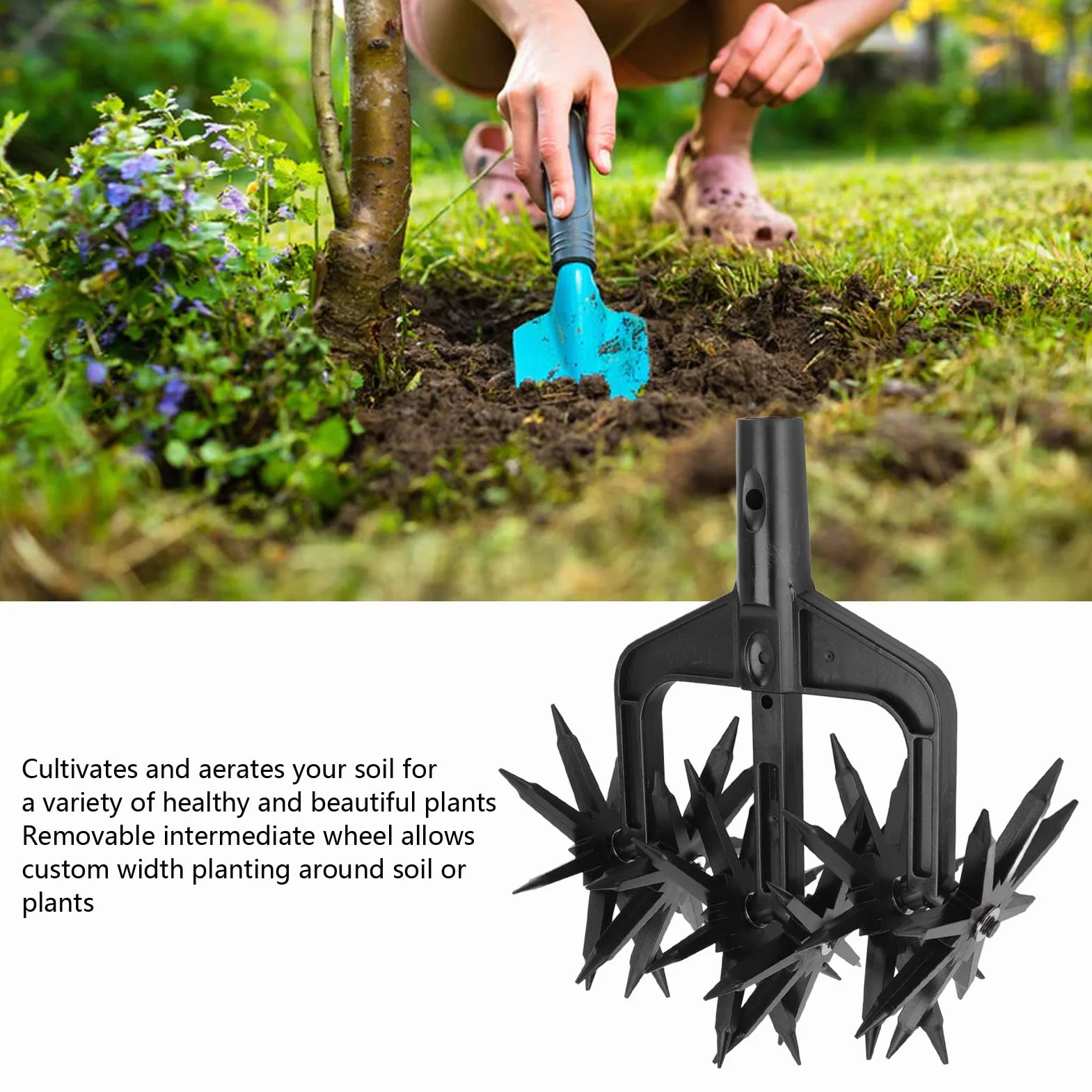 FLEXMAN Coltivatore Rotativo da Giardino, Scarificatore per Terreno da Giardino, Fresa a Stella da Giardino per la Preparazione dei Semi e L'Allentamento del Suolo per Giardino, Prato, Erbacce