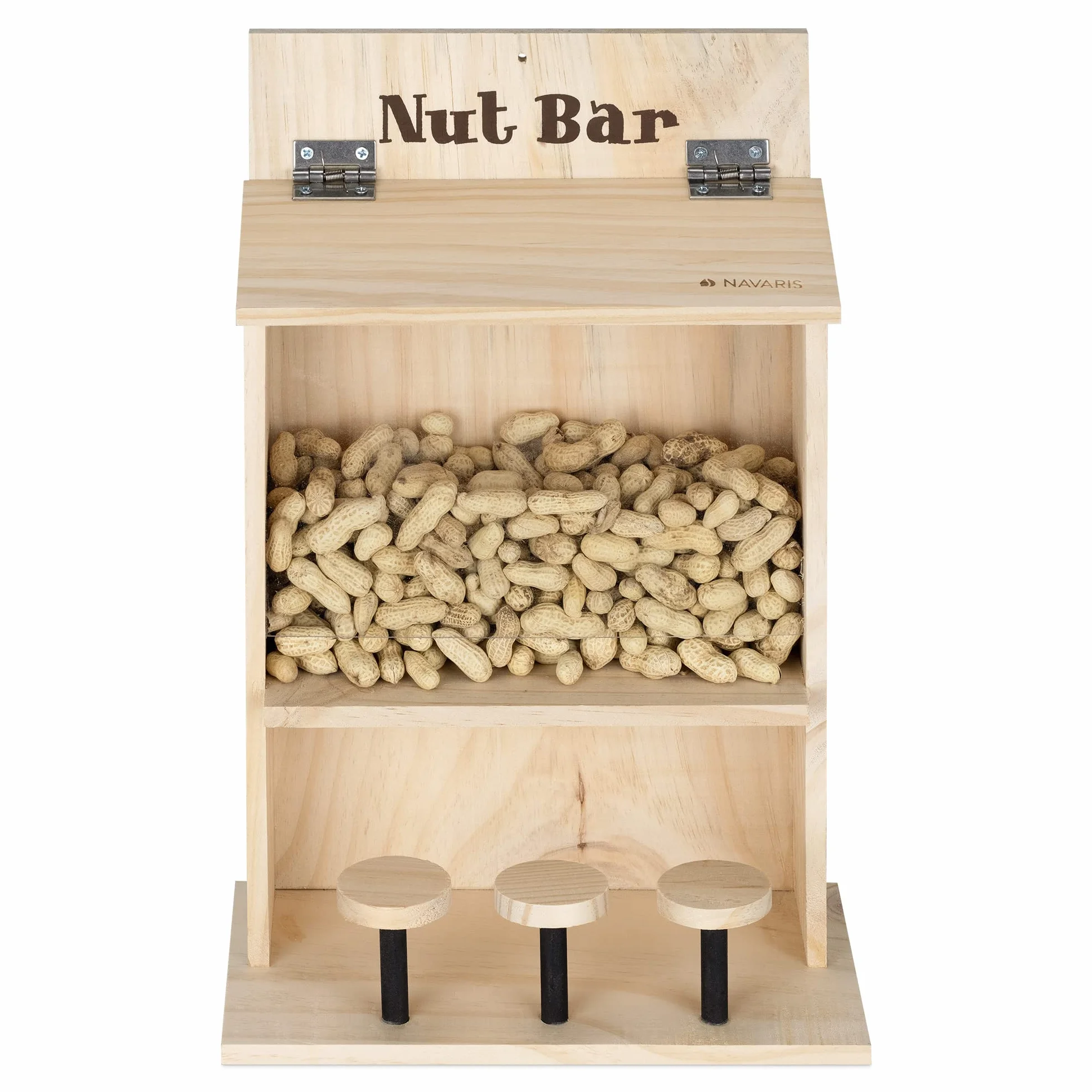 Navaris Mangiatoia per Scoiattoli - Scatola per Alimenti Scoiattolo da Esterno - Squirrel Nut Bar - Alimentatore Decorativo - 42x28x15,5cm - Legno