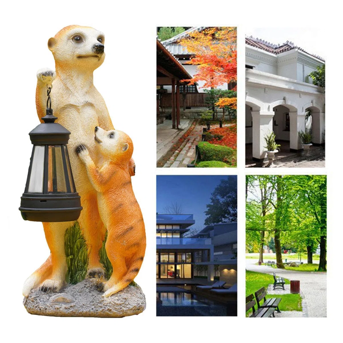 Suricato Decor Figurina Collezionabile Animale | Scultura d'Arte di Mamma Suricato e Piccoli con Luce Solare Decorazione da Giardino per Patio, Prato, Cortile, Balcone,