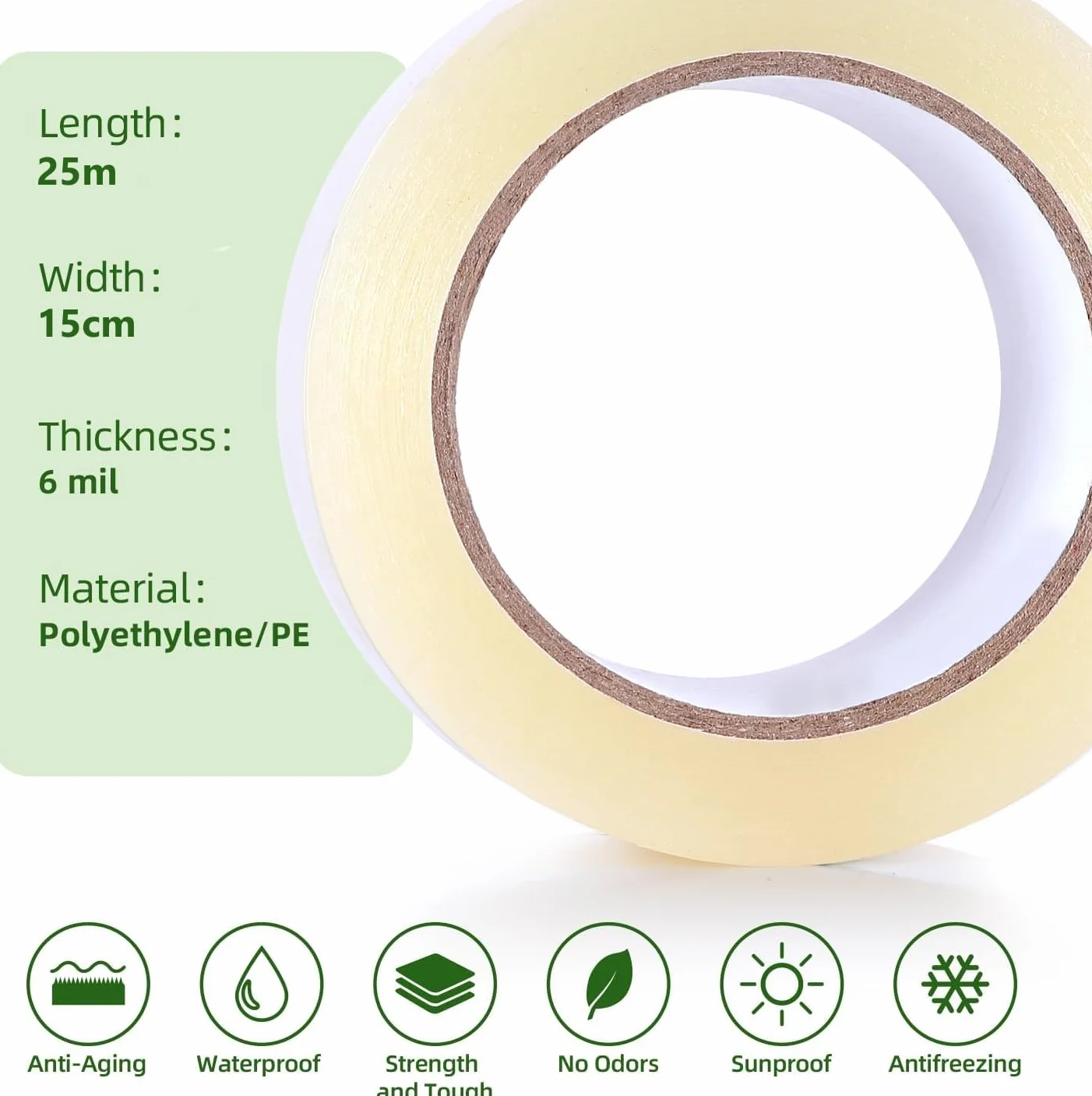 KAHEIGN Nastro trasparente 15cm x 25m per riparazione serre, 6 mil, resistente ai raggi UV e all'acqua