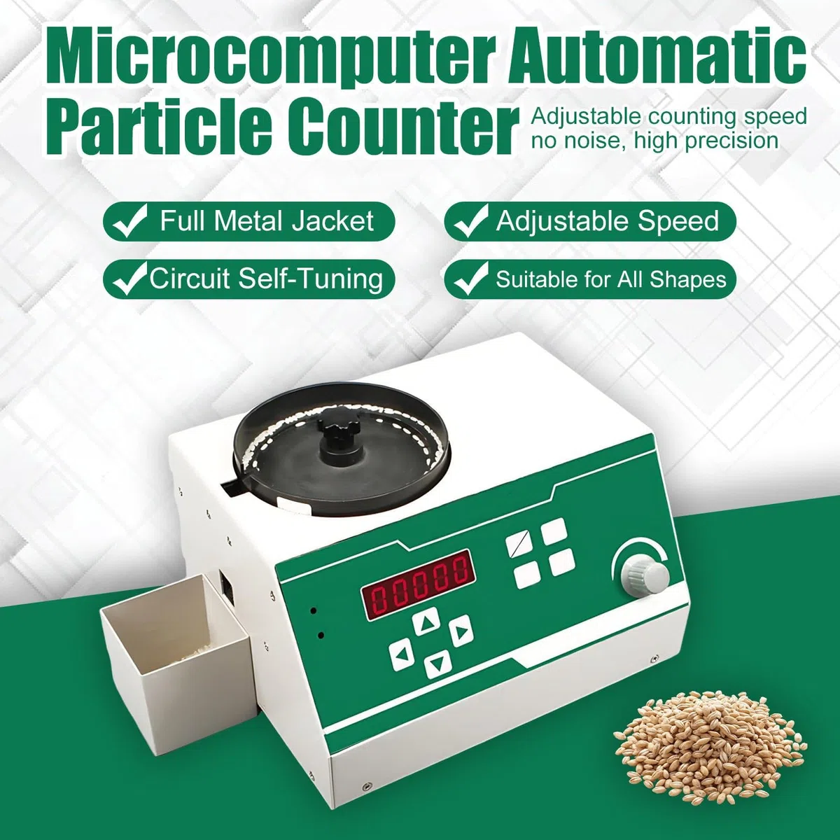 Contatore Automatico di Semi, Contatore Elettrico di Particelle di Grano | Display LED, Velocità Regolabili, Arresto Preimpostato, Conta 1-99999 Semi per Riso, Grano, Mais, Soia e Agricoltura(white)