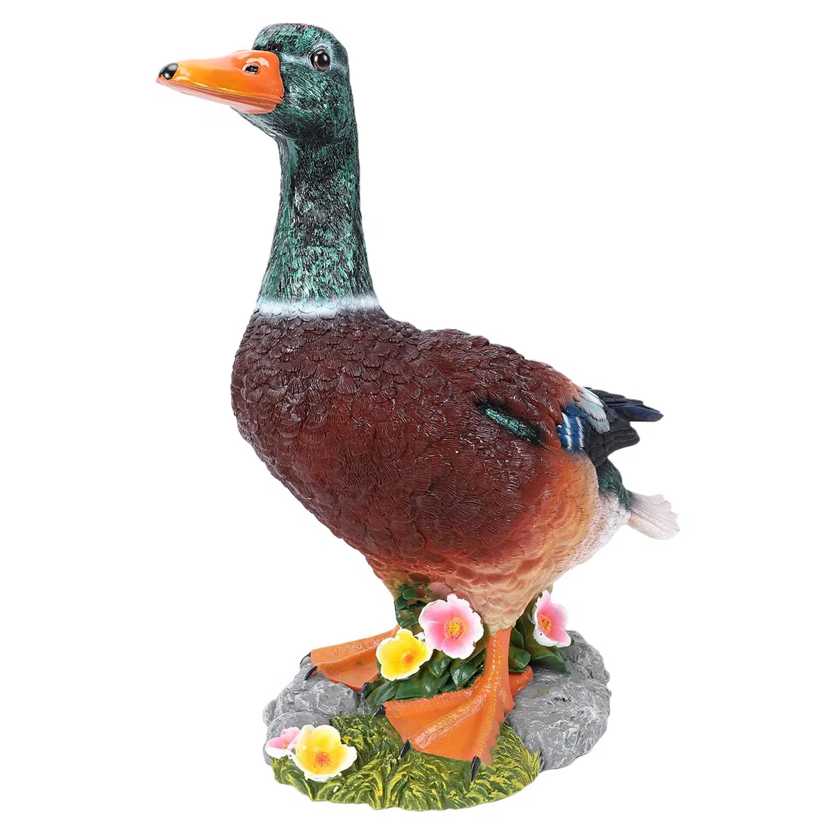 Sxhlseller Ornamento da Giardino con Anatra Germano Reale Dipinto a Mano |Statua in Resina con Testa Verde di Anatra per la Decorazione del Patio del Prato all'aperto
