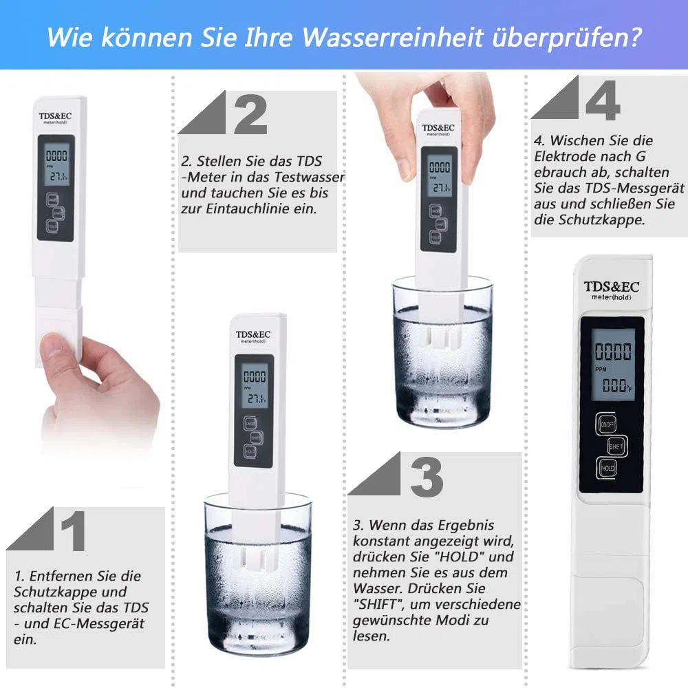 Mesee Tester di qualità dell'acqua, tester digitale 3 in 1 LCD, per acqua potabile, alta precisione per acqua potabile, piscina, acquario, laghetto e piscina