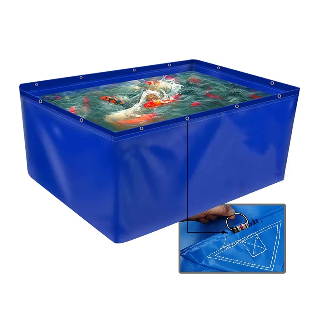 Fodera pieghevole per stagno di pesci con occhielli 0,45 mm serbatoio impermeabile in PVC per tartarughe Koi e pesci d'acqua salata durevole 400 gsm piscina blu 6x4x1 m soluzione di tenuta temporanea
