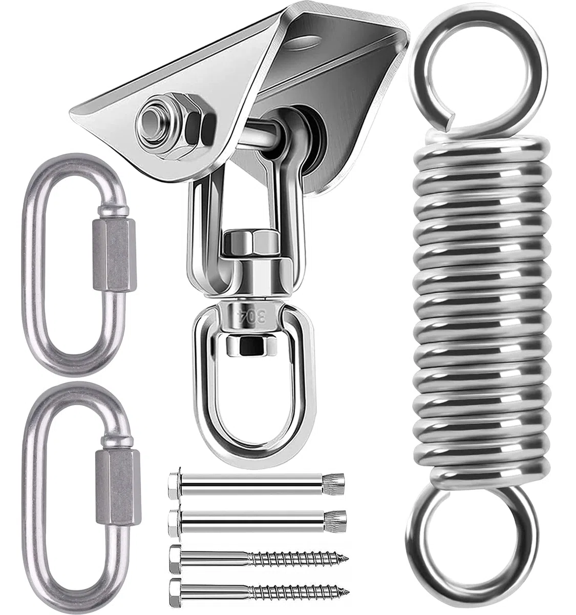 Gancio da Soffitto Sedia Sospesa Primavera, Ganci da Sospensione Amaca Kit Acciaio Inox 360° Rotazione Fissaggio al Soffitto fino a 450Kg per Yoga amaca Sedia Sospesa Borsa da Boxe
