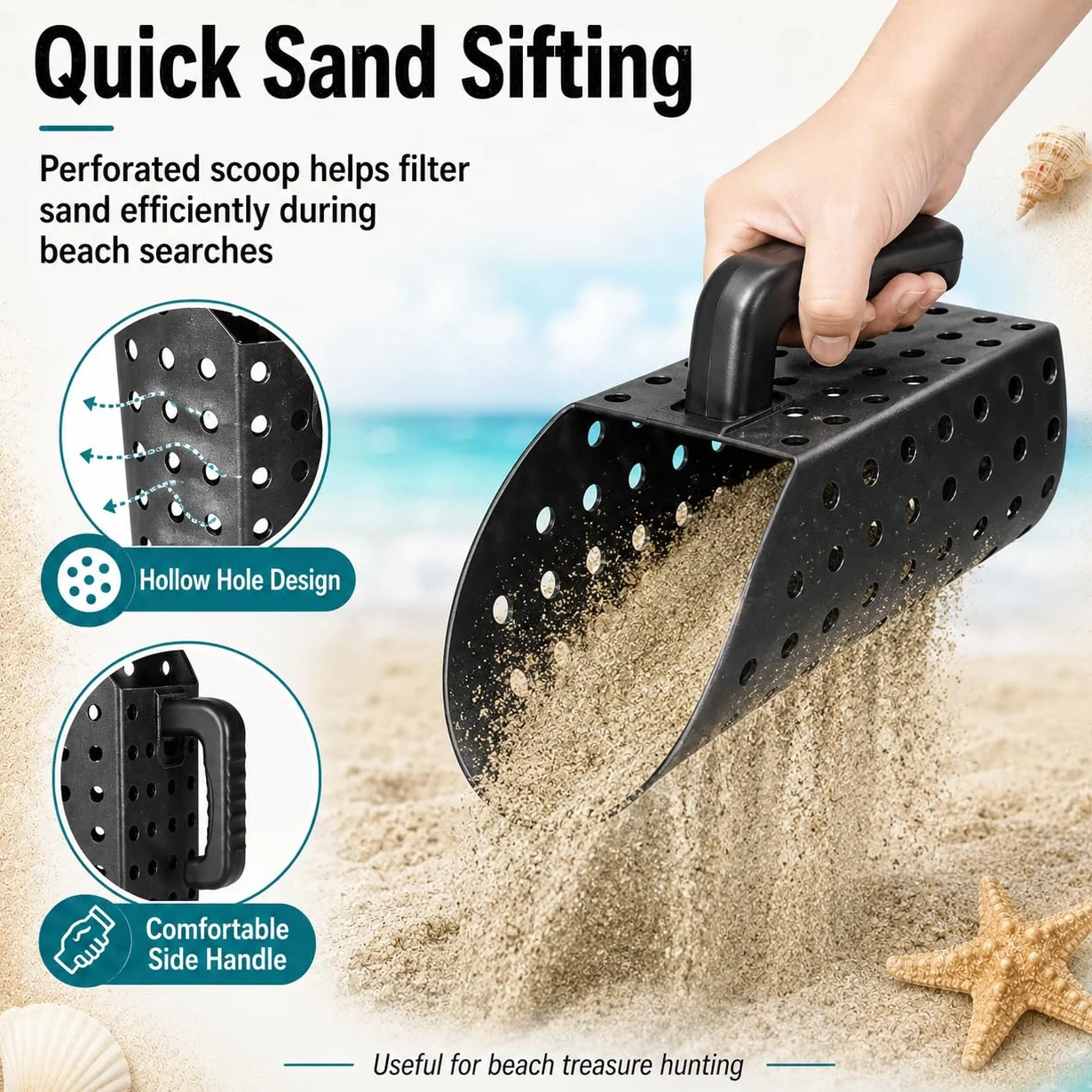 Setaccio Sabbia Metal Detector, Paletta Sabbia Subacquea con Cucchiaio in Plastica ABS, Setaccio Portatile e Accessori per Caccia al Tesoro in Spiaggia/Giardino