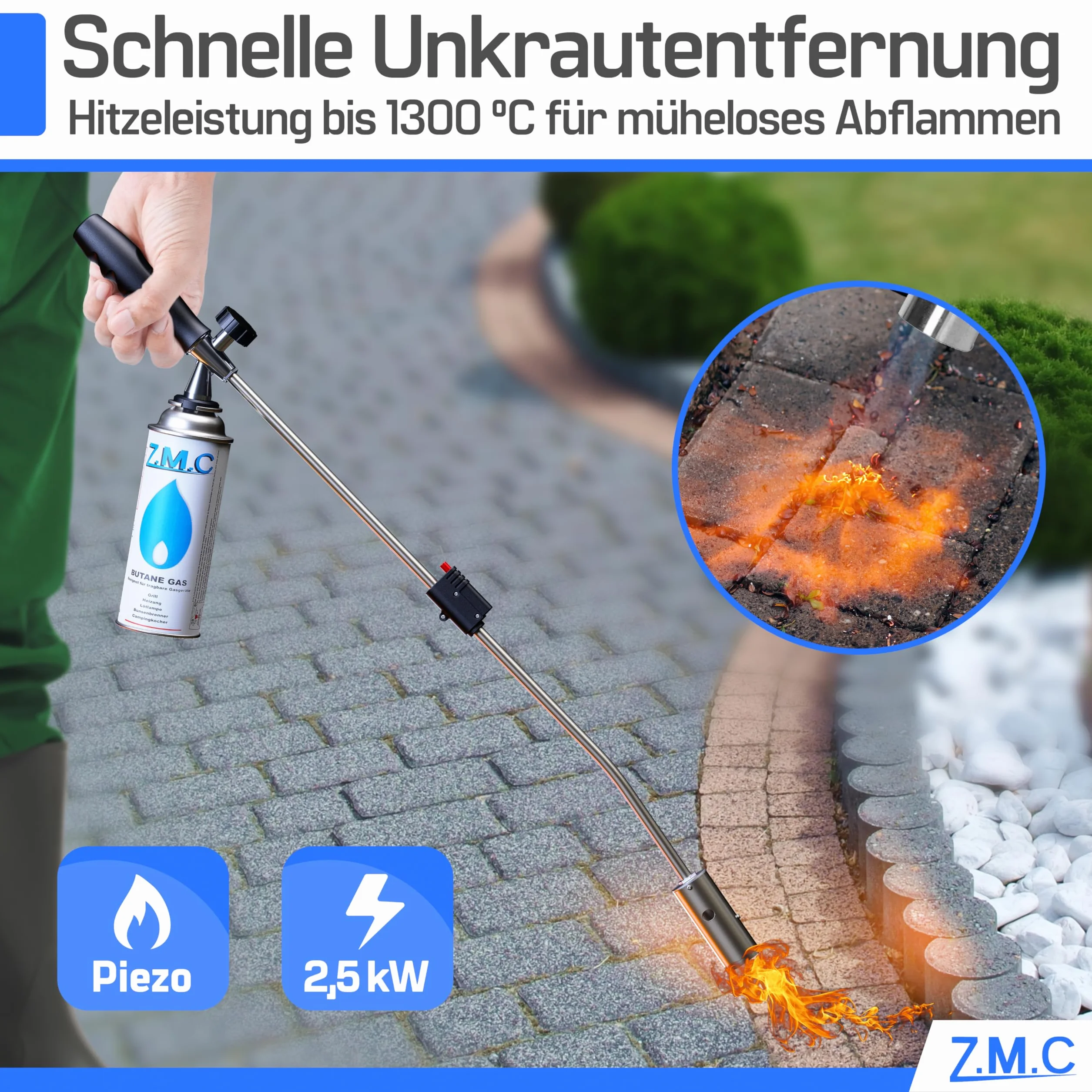 Diserbante Brucia Erbacce Unkrautreiniger Bruciatore + 8x Cartucce di Gas 227g MSF-1a Con Accensione-Piezo Dispositivo Infiammabile Pistola Spara Fiamma a Bunsen Ossidrica